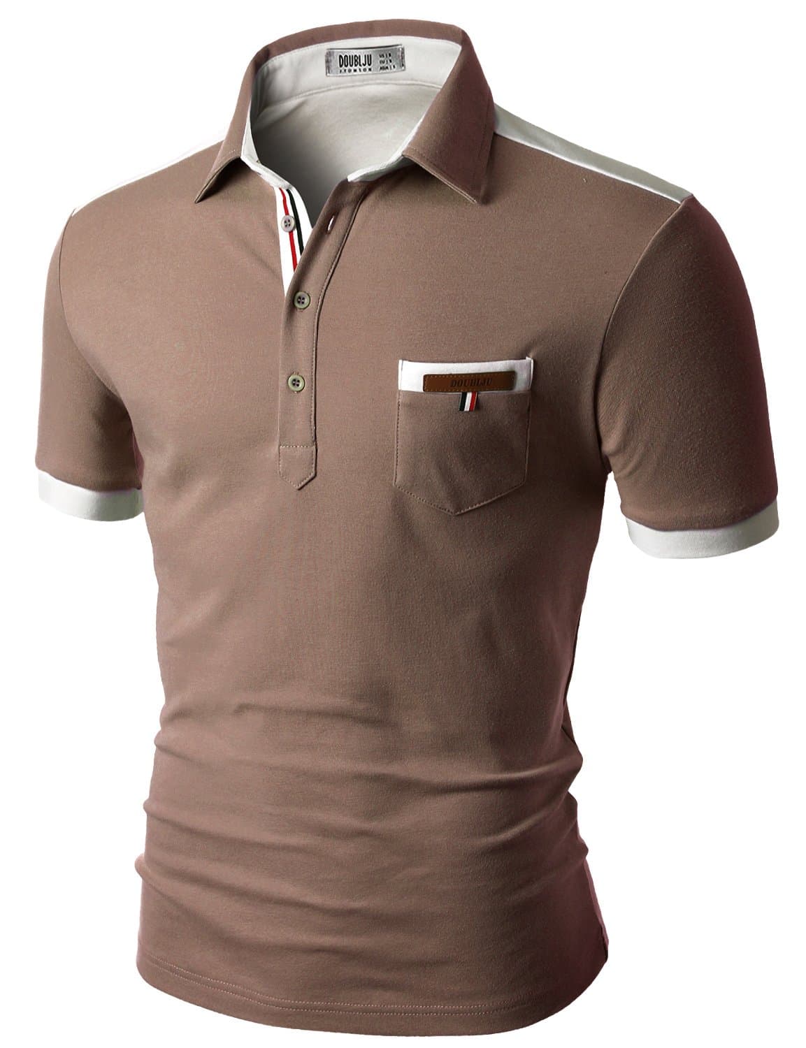 Doublju Mens Back Color Blocked Short Sleeves Polo Shirts with Pocket Point