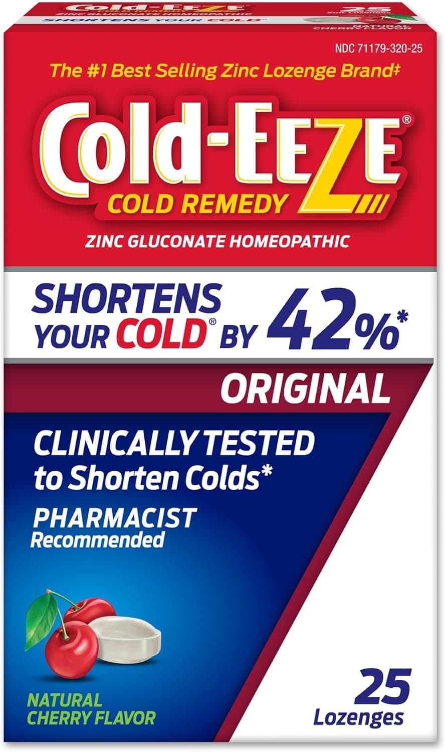 Cold-EEZE Natural Cherry Zinc Lozenges, Homeopathic Cold Remedy, Reduces Duration of the Common Cold, Sore Throat, Cough, Congestion and Post Nasal Drip, 25 Count