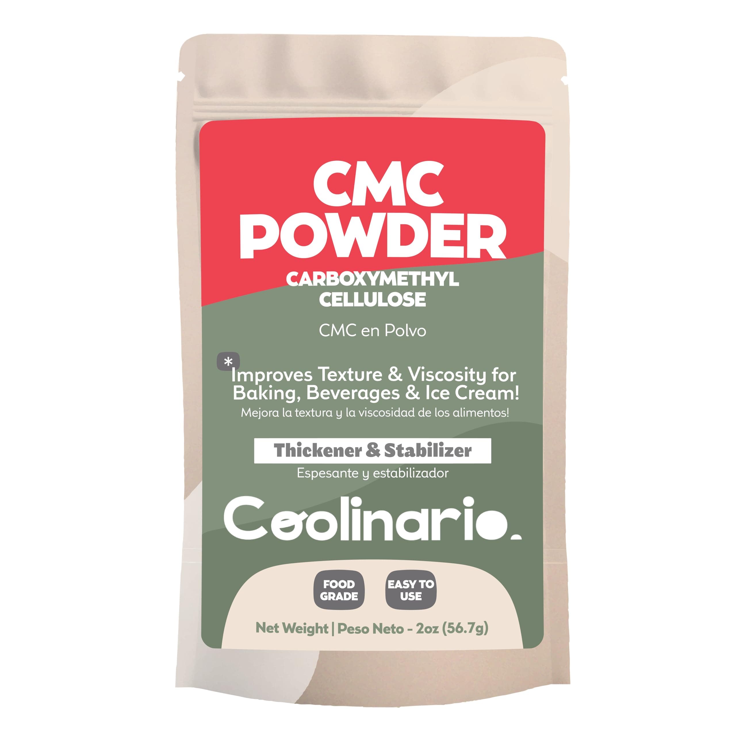 Coolinario Carboxymethyl Cellulose - CMC Powder - Tylose Powder (2 Oz) Food Grade Thickener & Stabilizer for Baking, Beverages & Ice Cream | Improves Texture & Viscosity | CMC Para Helados