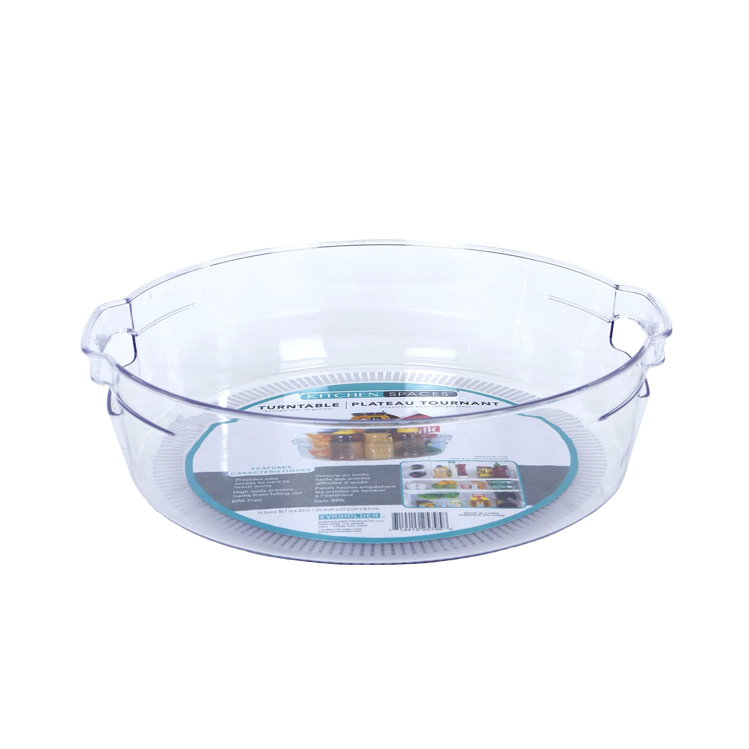 Kitchen SpacesTurntable Food Storage Organizer for Fridge and Pantry, 11.5" x 3.3", Clear