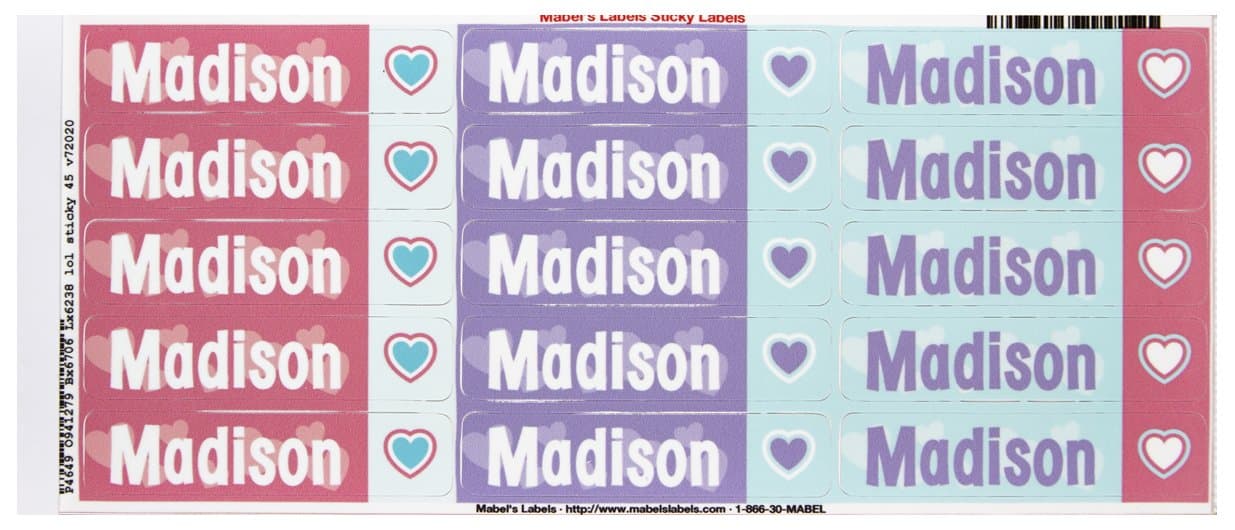 Mabel's Labels 40845178 Peel and Stick Personalized Labels with the Name Madison and Heart Icon, 45-Count