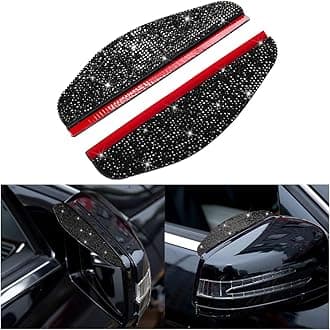 2PCS Car Rearview Mirror Rain Eyebrows, Bling Crystal Rain Visor Guard, PVC Waterproof Auto Mirror Visor Smoke Shade Cover, Automotive Exterior Accessories Decor (Black)