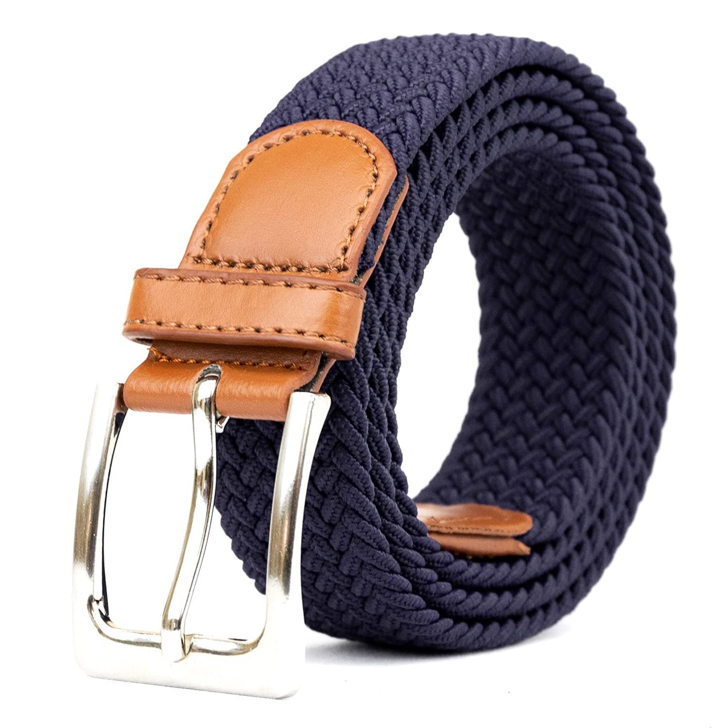 Woodland Leather Elastic Braided Belt, Unisex Men Women Casual Stretch Woven Belt