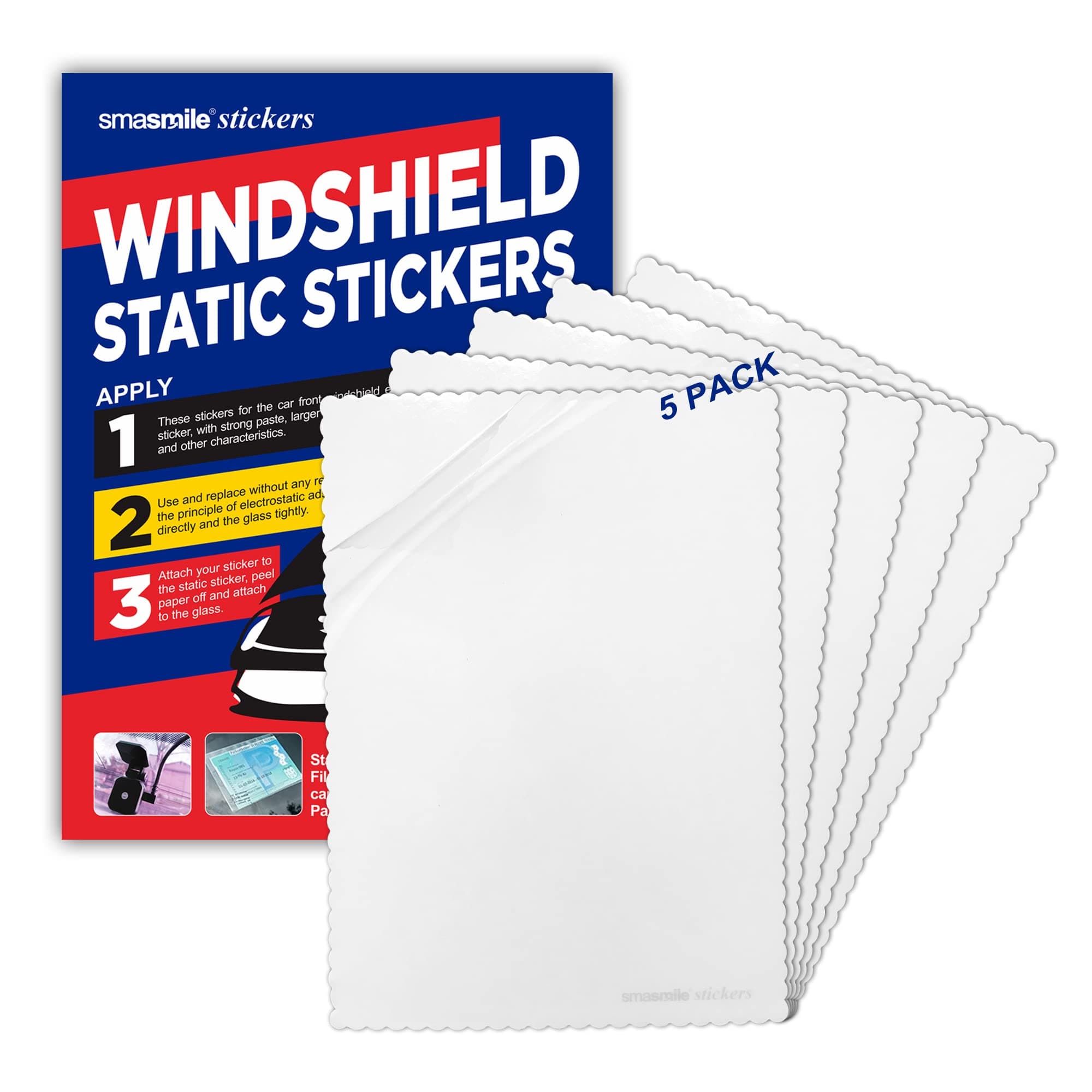 SMASMILE Windshield Sticker Applicator 5 Pack 5"x7" Static Cling for Stickers Easy Application, Removal and Re-Application