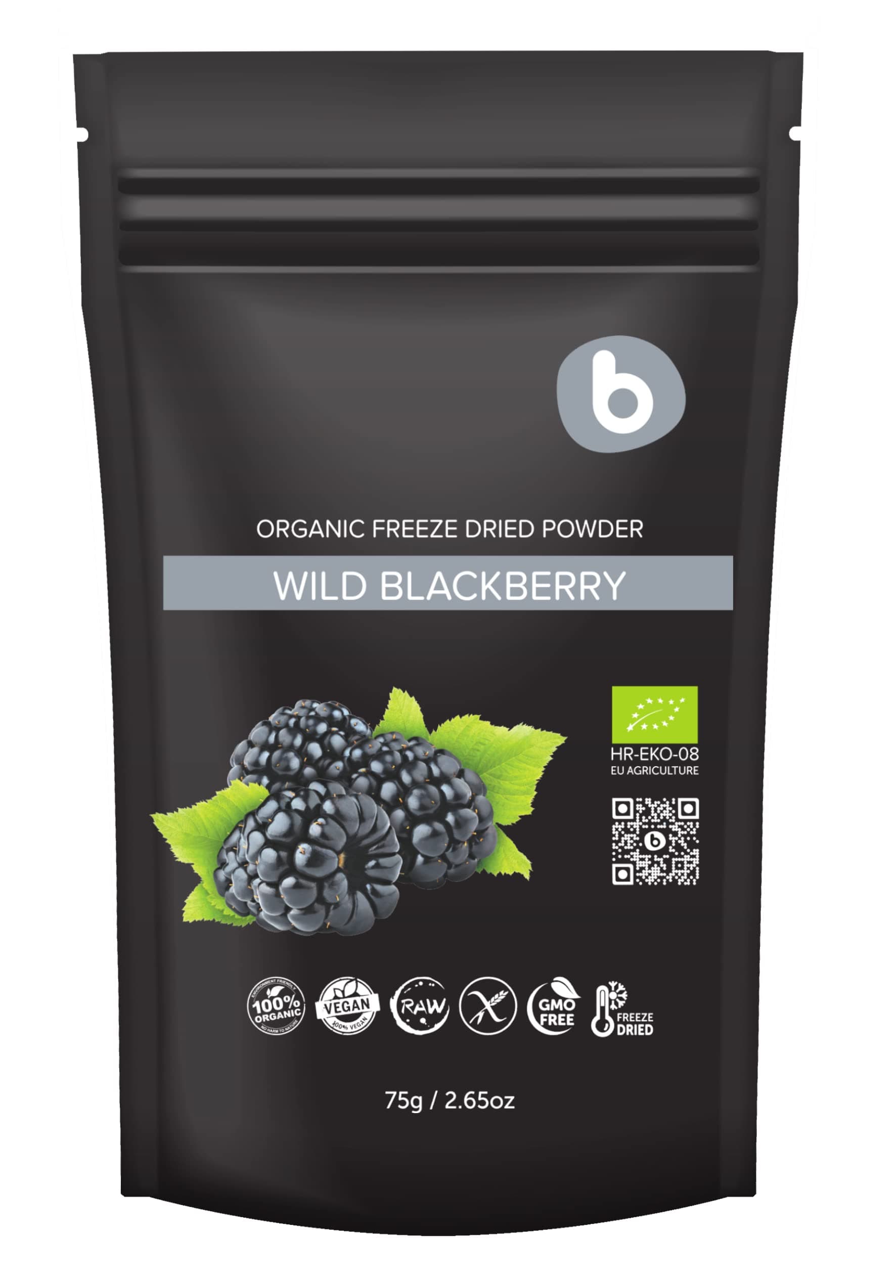 Bobica's Premium European Organic Freeze Dried Wild BlackBerry Powder | from Frozen Blackberries | Antioxidant Superfood | for Smoothies, Baking and Flavoring | Rich in Vitamin C, K, B9 | 2.65oz /75g
