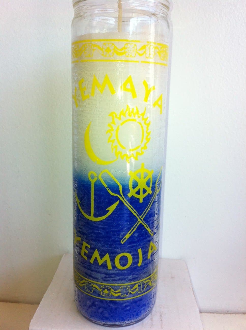 The Orisha Yemaya/Yemoja 7 Day 2 Color Unscented Candle in Glass