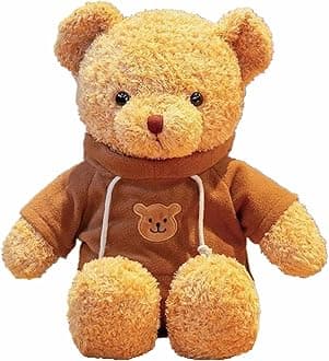 30 cm Teddy Bear Stuffed Toys Soft Plush Cute Teddy Bear with Hoodie Doll for Boys Girls (Brown)