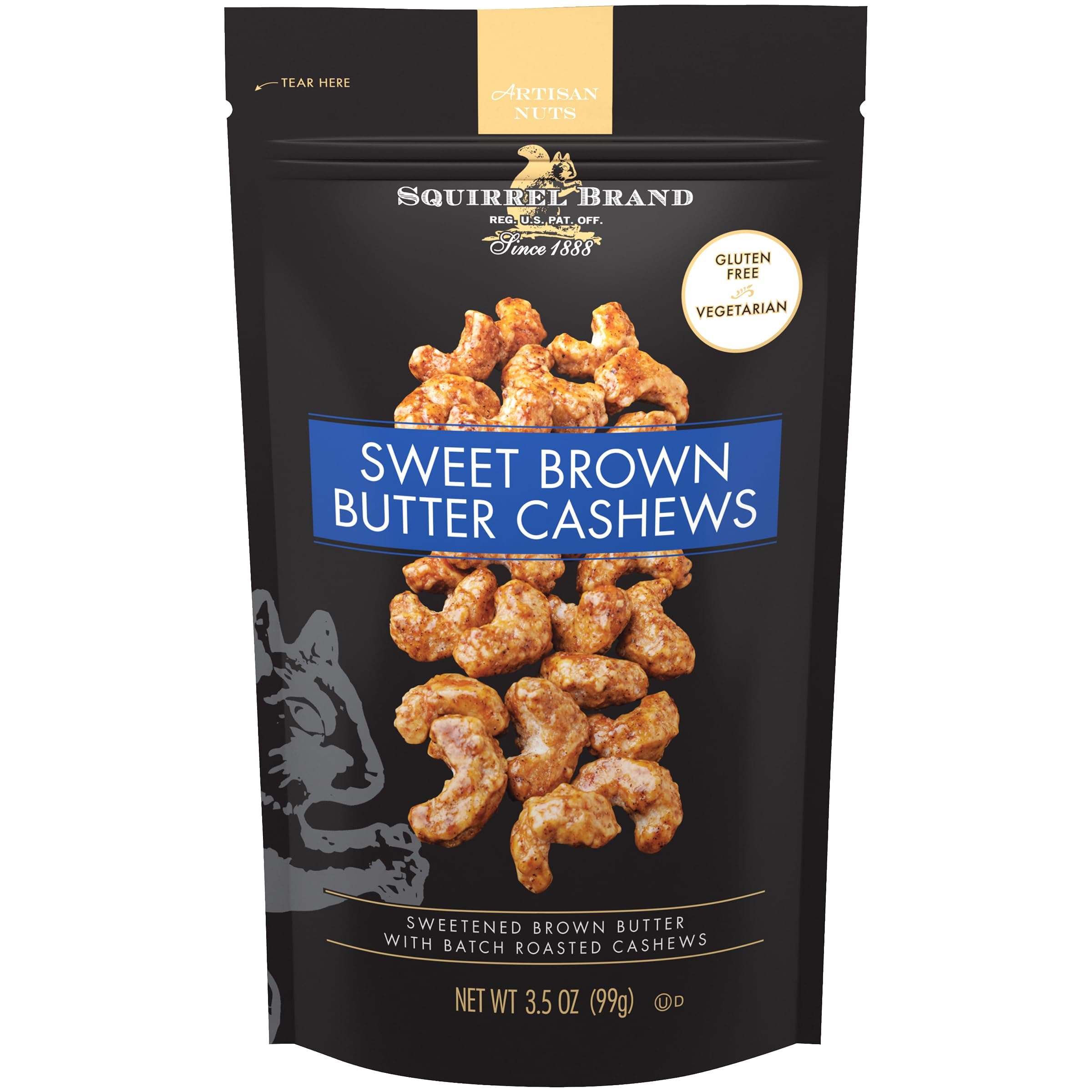 Sweet Brown Butter Cashews, 3.5 Ounces Resealable Bag, Gluten Free, Vegetarian