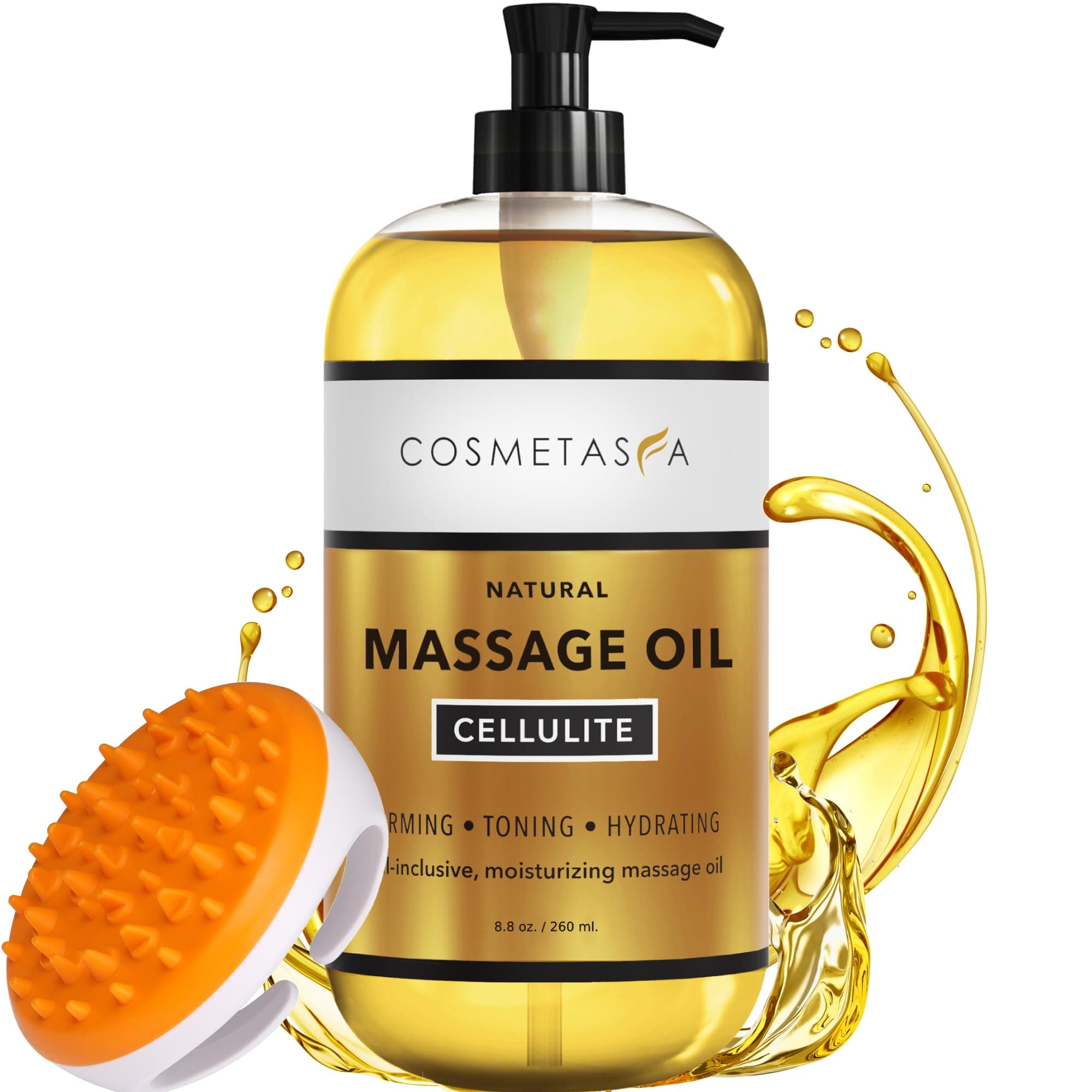 Cellulite Massage Oil with Massager Mitt - 100% Natural Cellulite Oil, Highly Absorbable and Deeply Penetrates Skin- Firms, Tones, Tightens & Moisturizes Skin (8.8 oz)