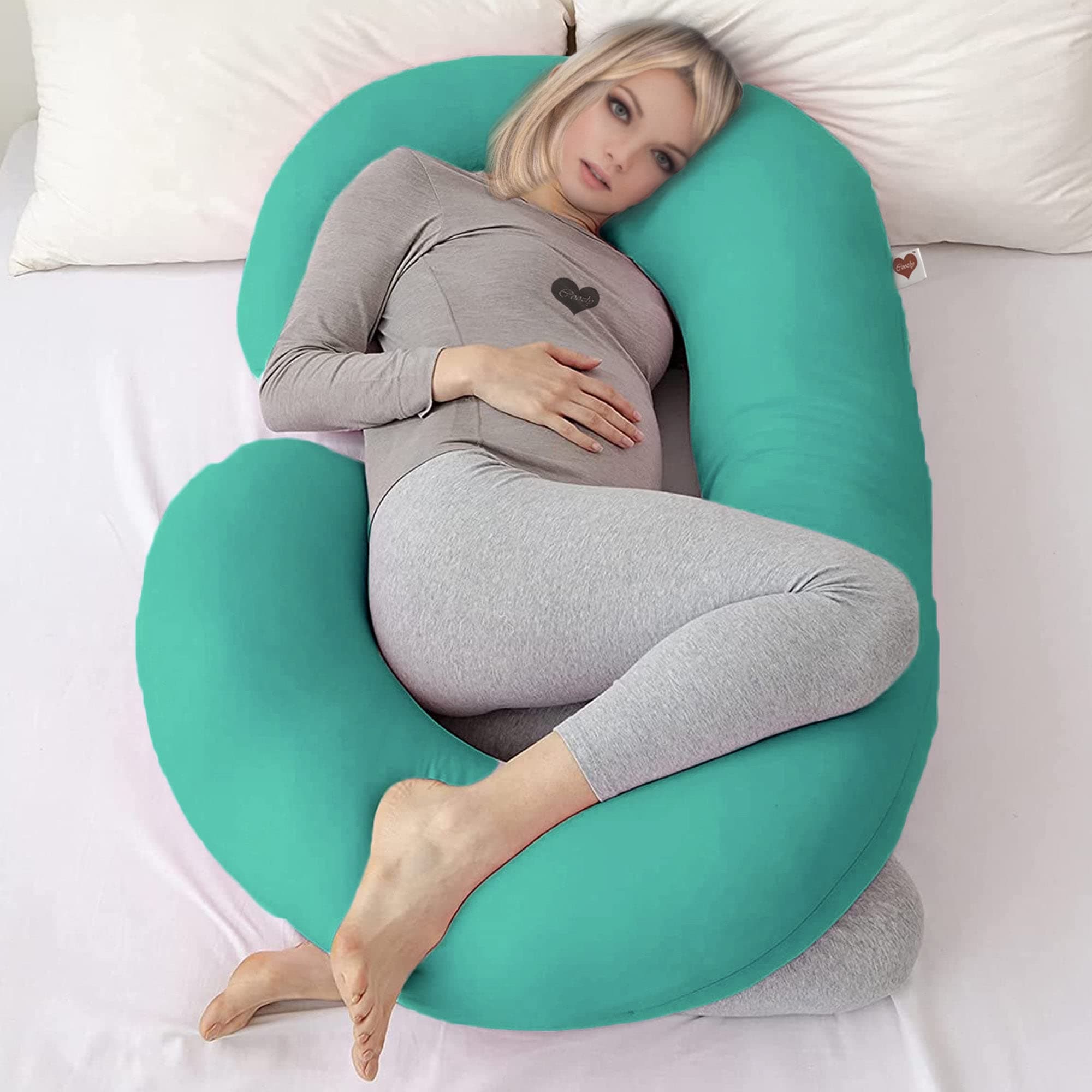 COOZLY C Shaped Pregnancy Pillow | Maternity Pillow|100% Cotton Removable Covers | Premium PregnoCare Fibres | Pregnancy Sleeping Pillow (Cyan Greem)