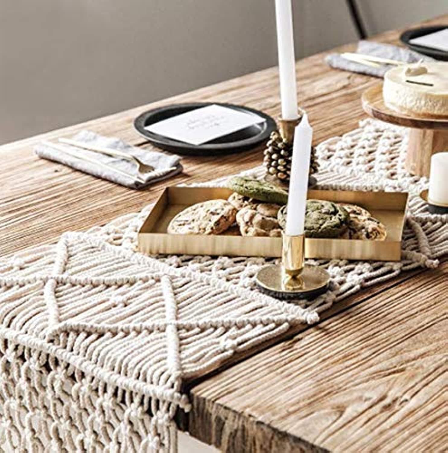 Macrame Table Runner Woven Wedding Table Decor Handmade Boho Table Linen with Tassels Vintage Farmhouse Home Decoration for Dining Room Wedding Kitchen Party Christmas Ornaments, 150x35CM