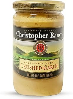 Crushed Garlic in Olive Oil | Heirloom California Garlic | Smooth Creamy Texture | Ready-to-Use, Premium Quality, Gluten-Free | Vegan-Friendly | 9 Oz / 255g Jar (Pack of 1)