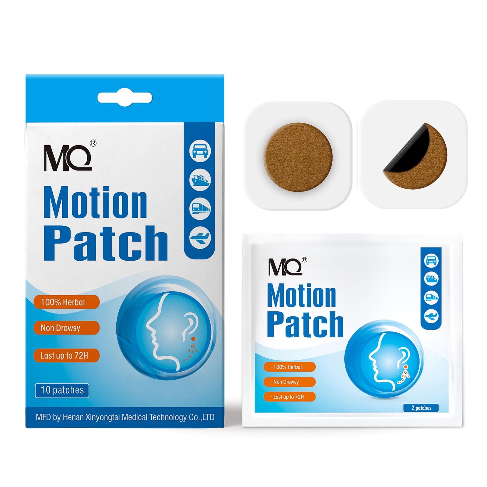 MQ Motion Sickness Patch,10 Count,Non Drowsy Sea Sickness Patches Behind Ear ...