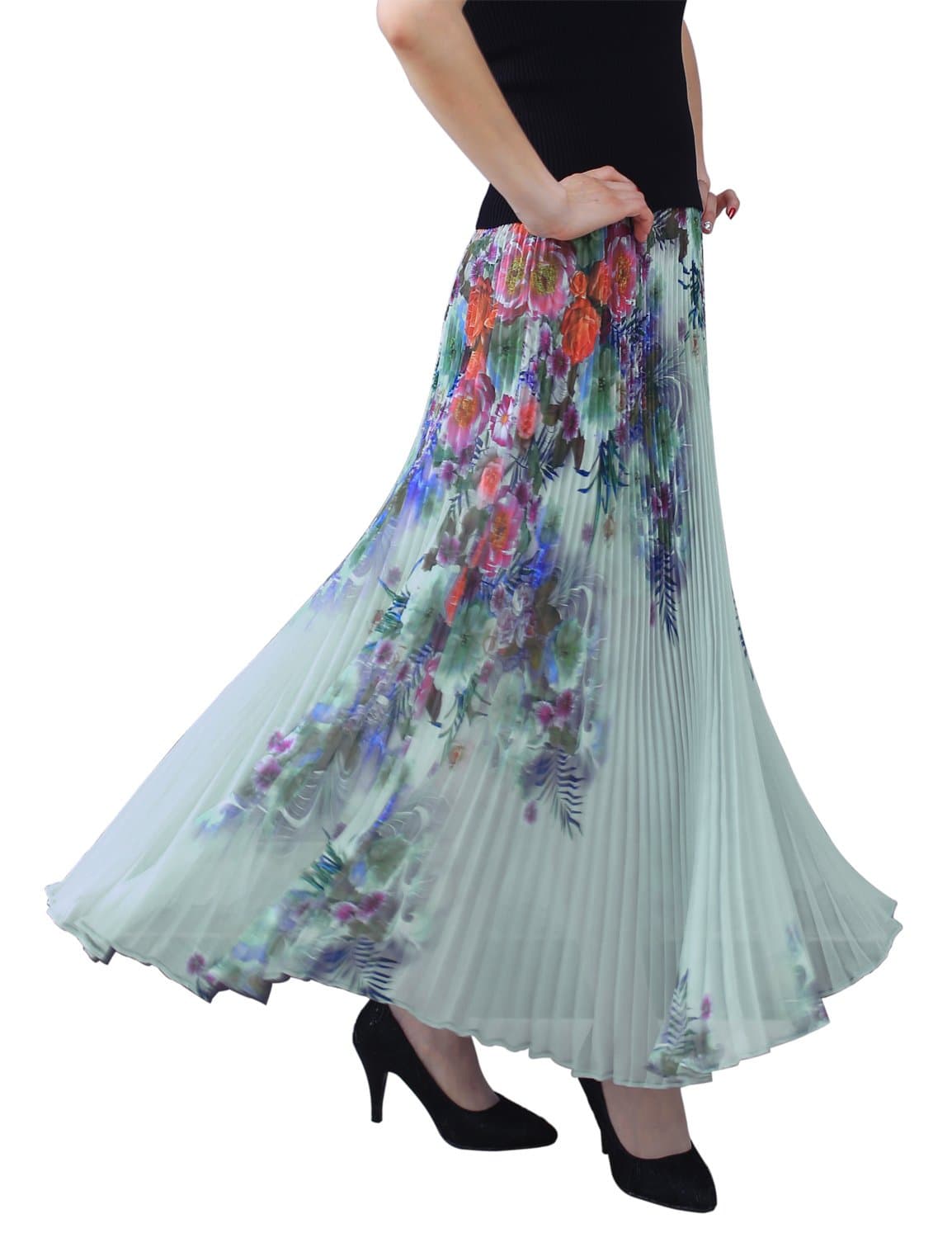 Relaxfeel Women's High Waist Ruched Formal Long Maxi Pleated Skirt