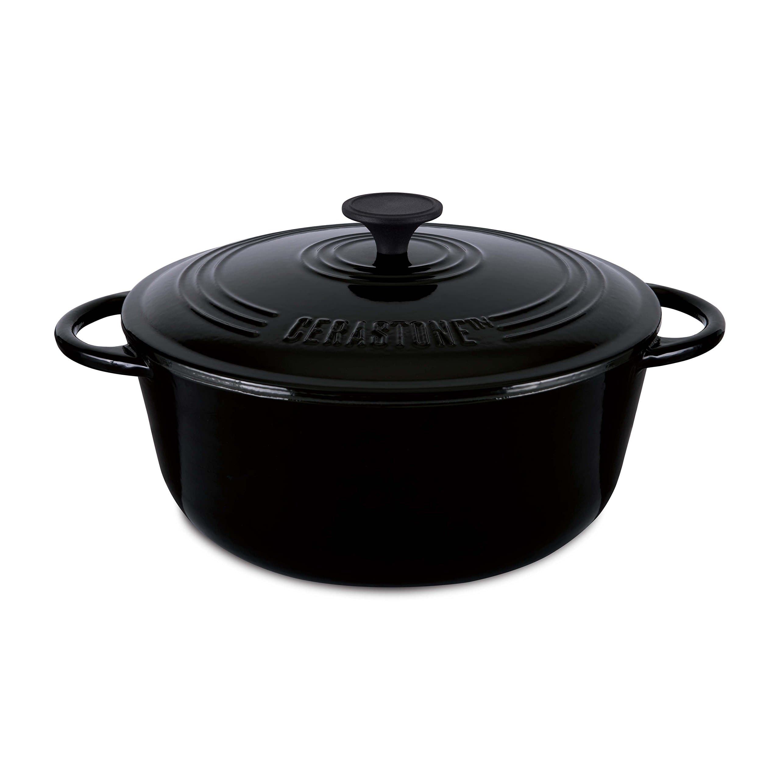 CeraStone Cast Iron CCI0116 Ceramic Coating Interior and Color Enamel Coating Exterior Dutch Oven Cookware, Black