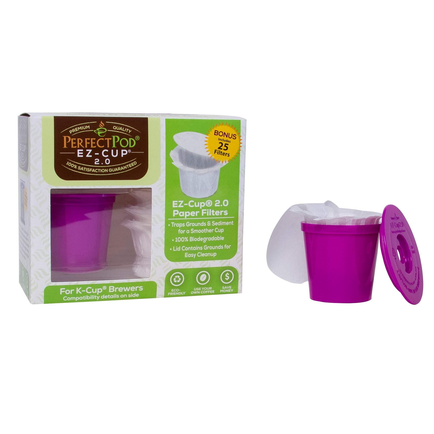EZ-Cup 2.0 Starter Pack | 1-Stream Reusable K Cup Coffee Pod Capsule with 25 Disposable Paper Filters (Starter Pack)
