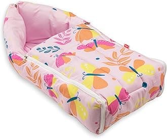 3 in 1 Baby Bed, Sleeping Bag & Carry Nest, Cotton Baby Bedding for New Born & Infant, Portable Bassinet, for Baby Carrying & co Sleeping, Unisex Baby Sleeping Bed, 0M+ (Pink Butterfly Print)