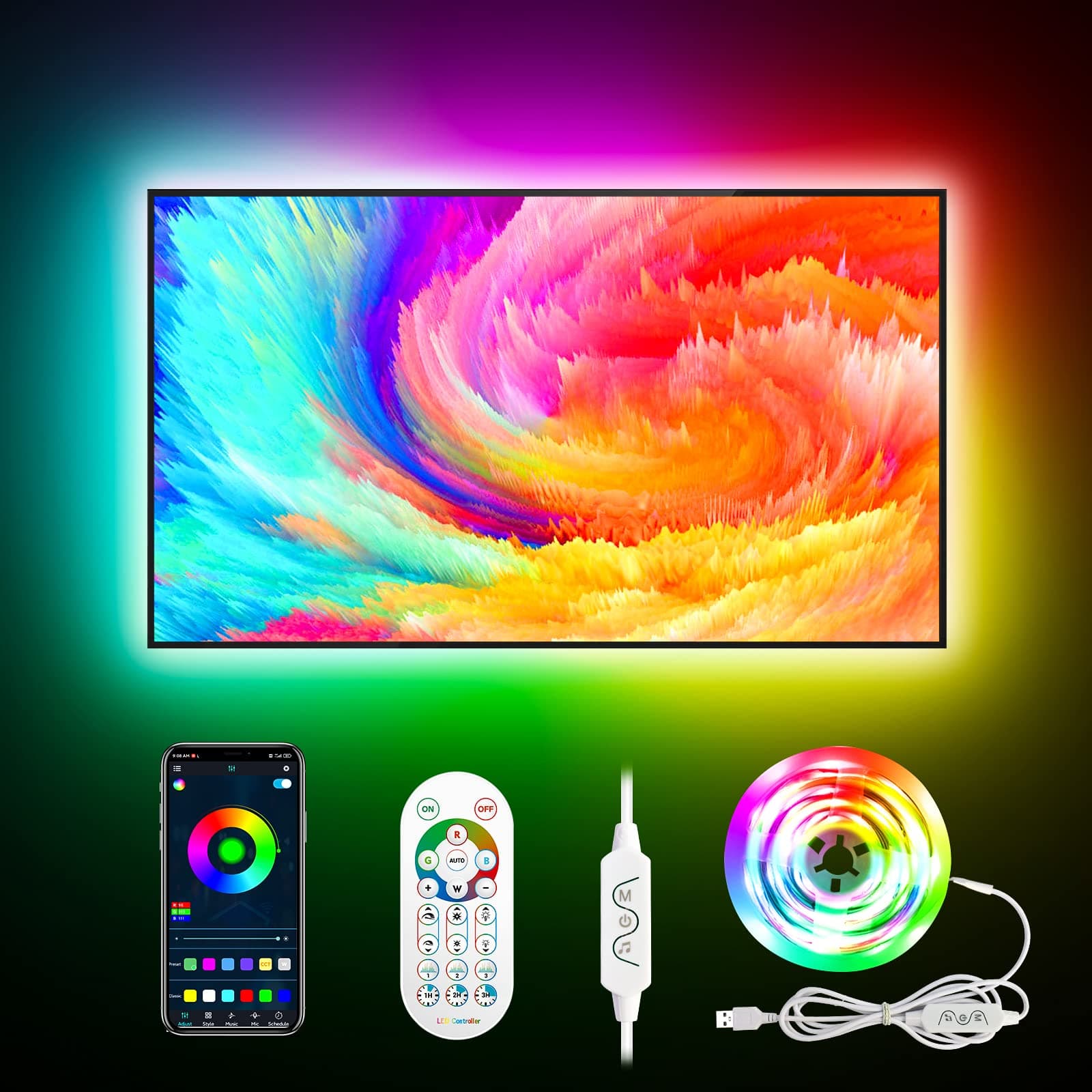 TV Led Backlight,13.1ft LED Lights for TV, Led TV Lights for 40-65 inch TV/Monitor, ICRGB USB Led Strip Lights for TV, LED Strip Lights Sync with Music, Bluetooth APP Control with Remote