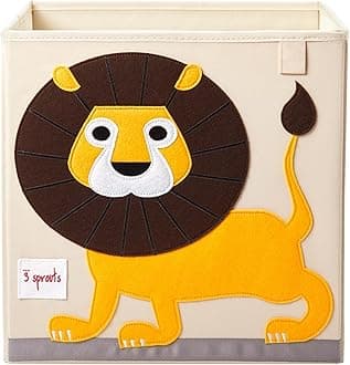 3 Sprouts Toy Storage Cube - 13 inch Kids Cube Storage Box - Collapsible Fabric Organiser Bin for for Nursery, Children’s Room, Kids Playroom, Lion