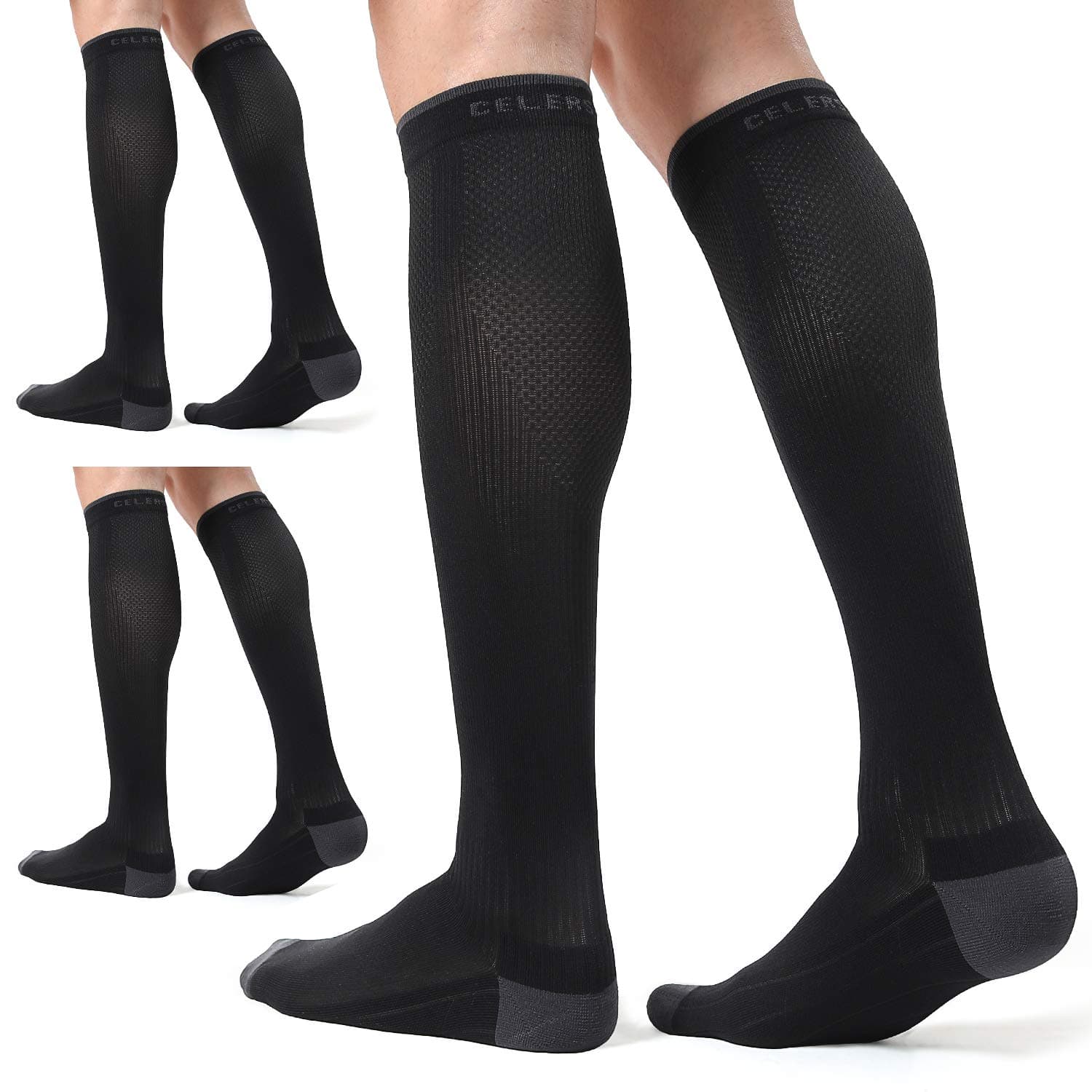 CelerSport 3 Pairs Compression Socks for Men and Women 20-30 mmHg Running Support Socks