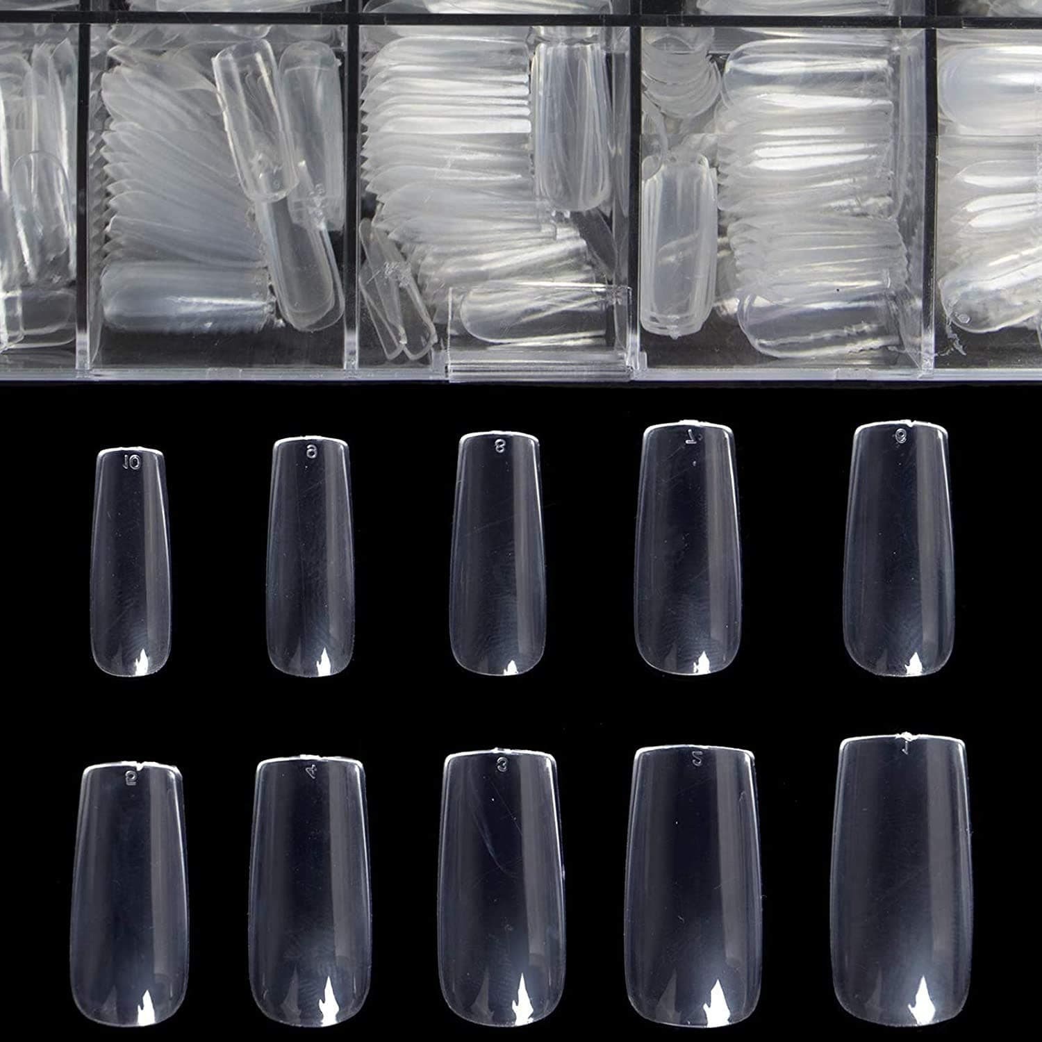 Clear Full Cover Nails - Fake Nails Square Shaped Acrylic Nails 500pcs False Nail Tips with Case for Nail Salons and DIY Nail Art, 10 Sizes A-Clear Square Nails 500pcs with case