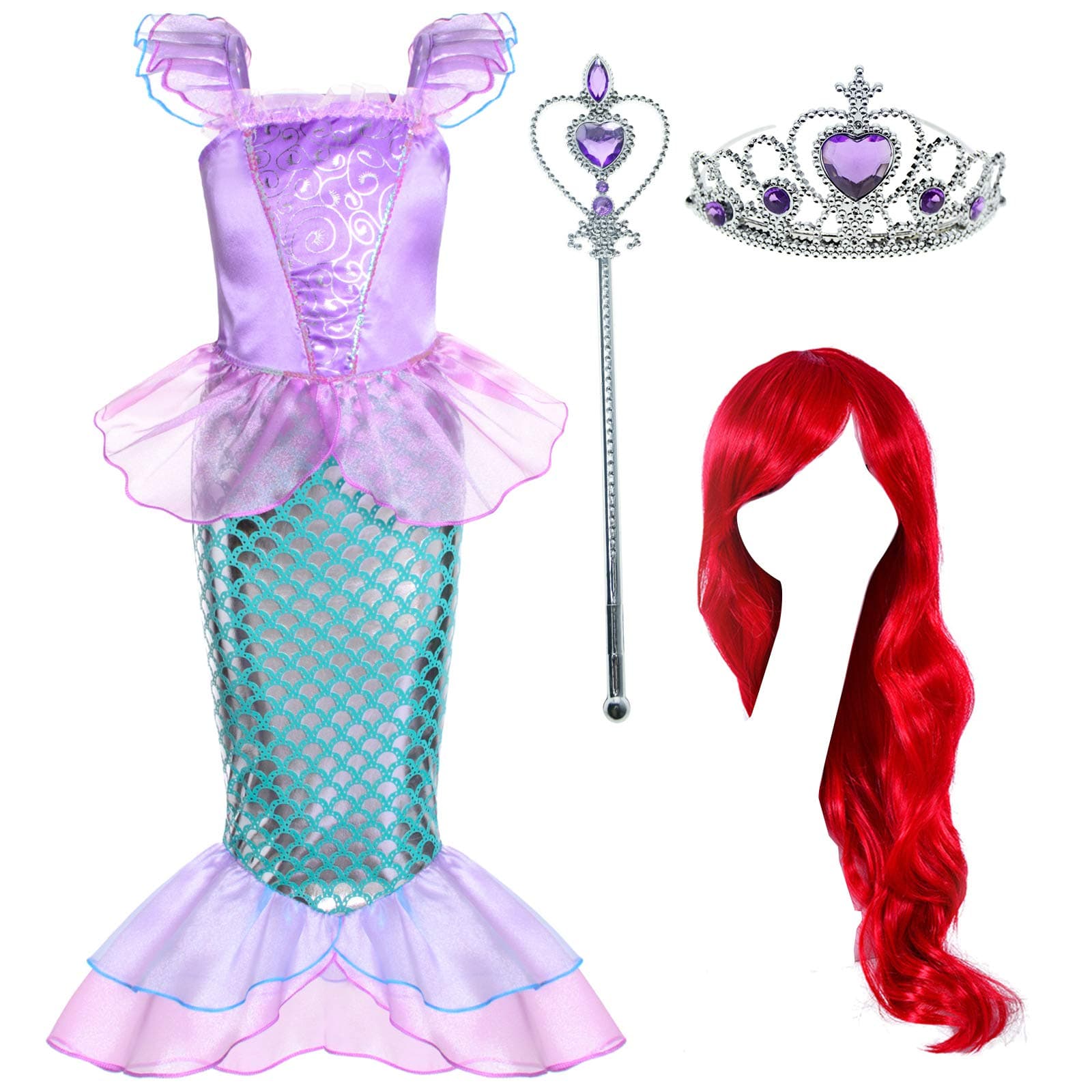 Little Girls Princess Mermaid Costume for Girls Dress Up with Wig,Crown Pink