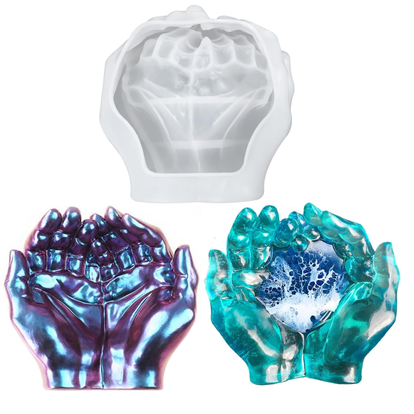Resin Mould Silicone 3D Hands Storage Box Mould Upgraded Large 2-Hand Art Model Epoxy Casting Moulds Ashtray Molds Jewelry Storage Mold for Jewelry Box Candy Tray Candle Holder Home Decorations DIY