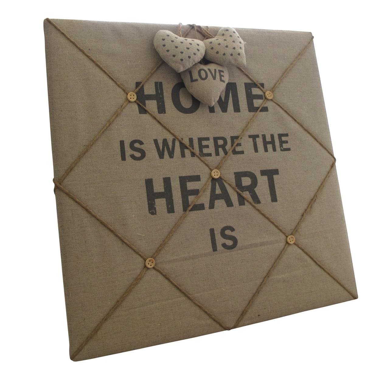 CEHome Linen Fabric Memo Board Pin Board 40cm x 40cm - HOME IS WHERE THE HEART IS