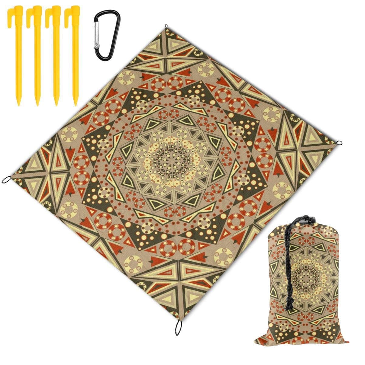 Dnwha Rich And Colorful Arabic National Patterns Outdoor Picnic Blanket 59 X 57 In,waterproof Suitable For Picnic, Beach, Festival Activities, RV And Outing