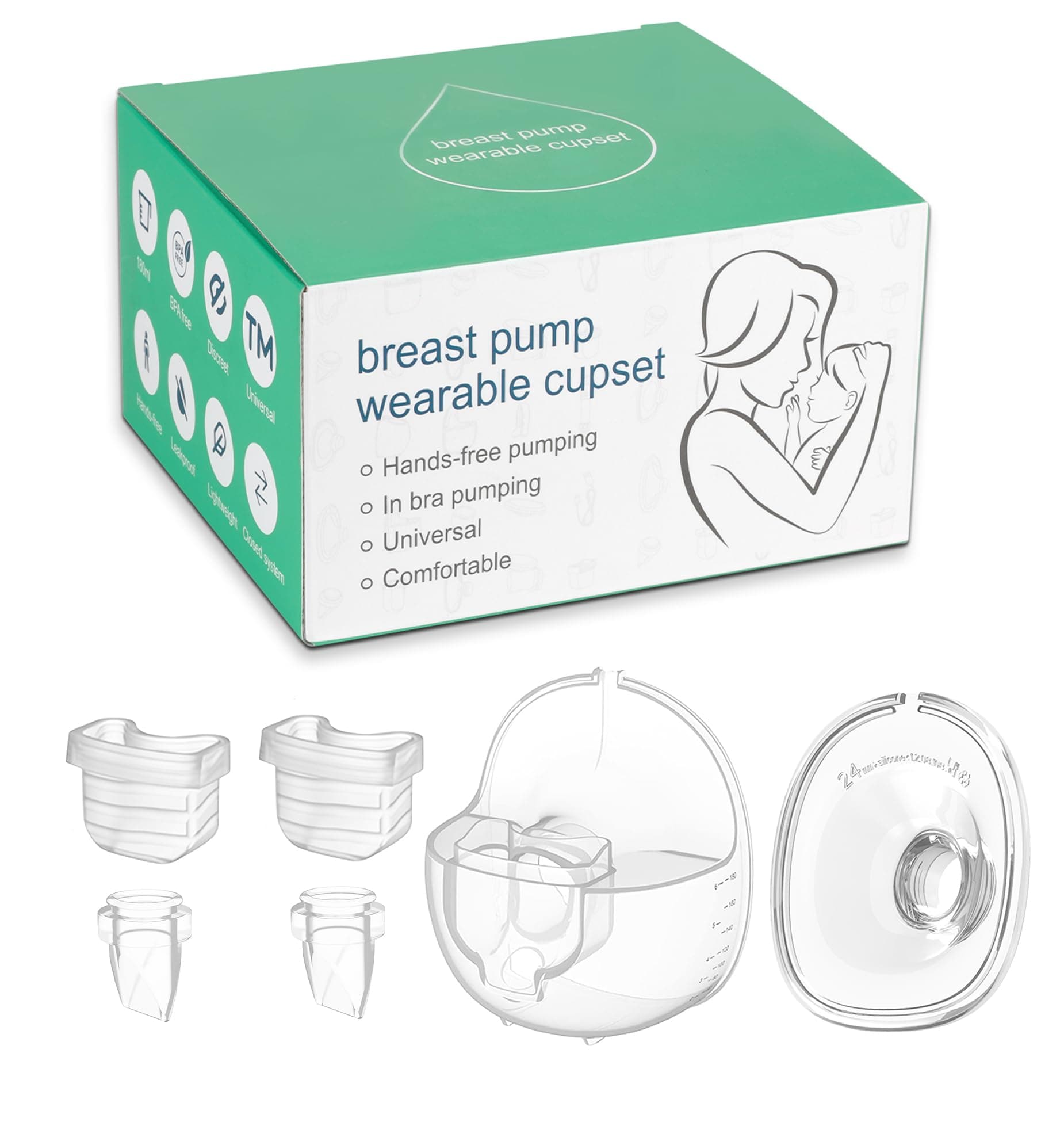 Wearable Breast Pump Accessories Milk Collector Cup Replacement Parts Flange 24mm Compatible with Mommed TSRETE Missaa Mumgaroo S21/S19/S18 Pump, Bonus 1pcs Duckbill Valve&Silicone Diaphragm