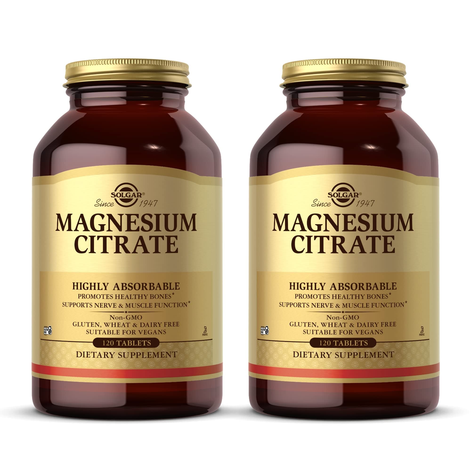 Magnesium Citrate - 120 Tablets, Pack of 2 - Promotes Healthy Bones, Supports Nerve & Muscle Function - Highly Absorbable - Non-GMO, Vegan, Gluten Free, Kosher - 120 Total Servings