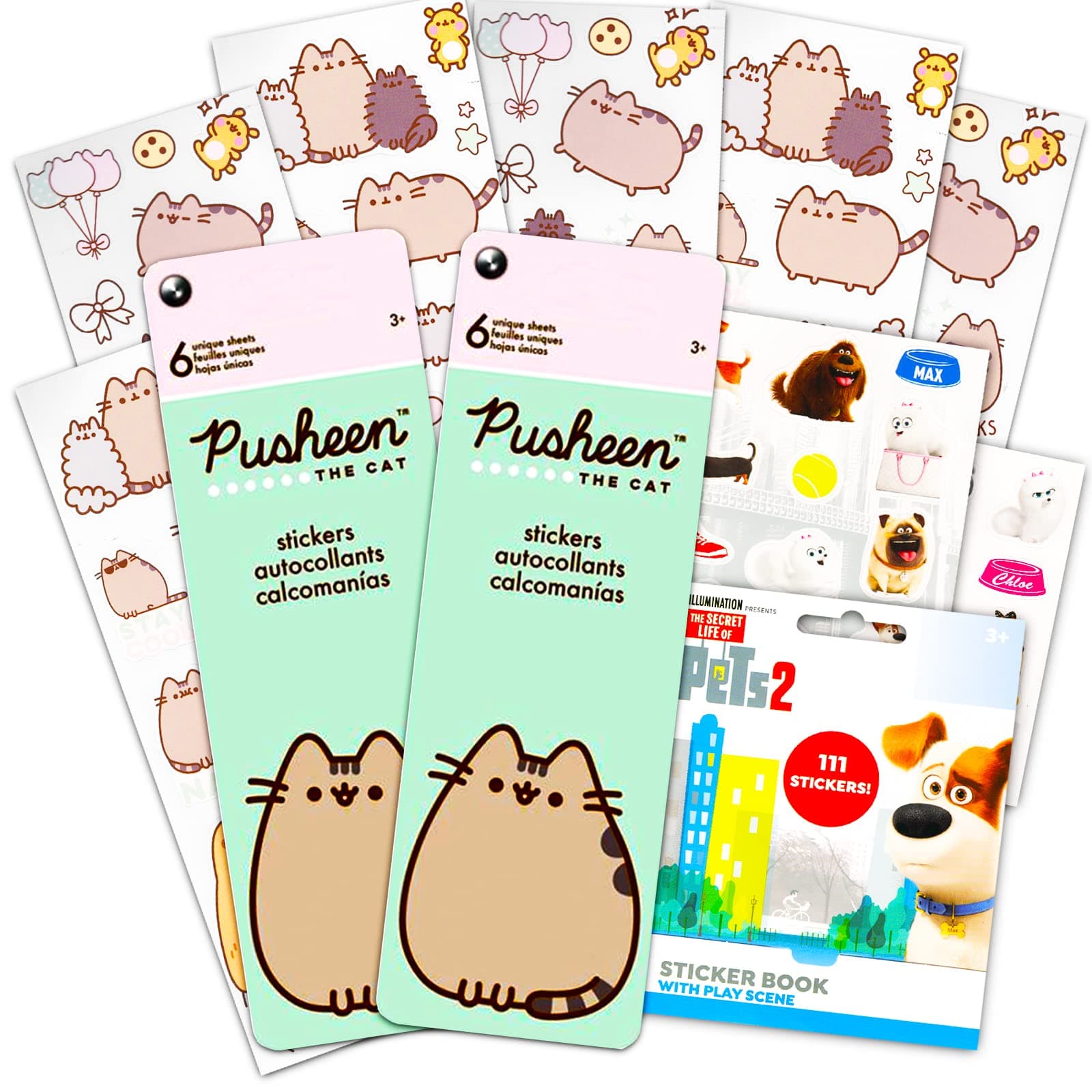 Sticker Bundle Pusheen Party Favors - 100+ Pusheen Sticker Pack Stickers for Walls Cars Laptops Water Bottles with Puppies Stickers (Pusheen The Cat Party Supplies School Supplies)