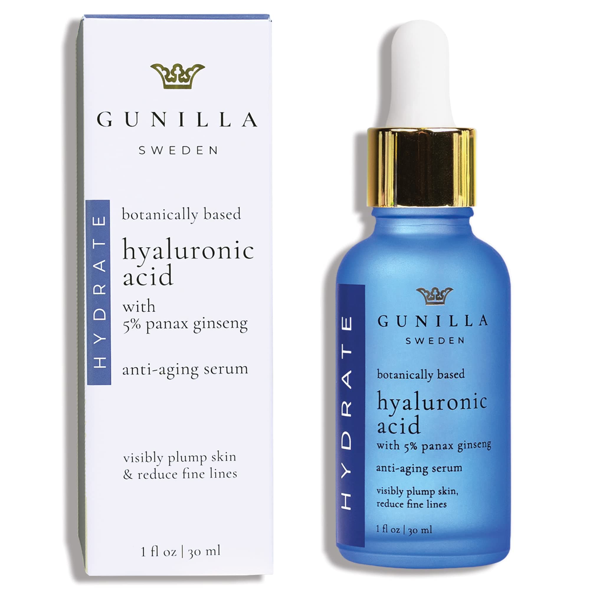 Gunilla Of SwedenHyaluronic Acid & Ginseng Serum: Vegan. Plant-Based Anti-Aging Serum, Plumping, Firming & Hydrating, Reduce the Appearance Wrinkles. 14 Actives & Herbals. Natural. Oil-Free. 1 oz