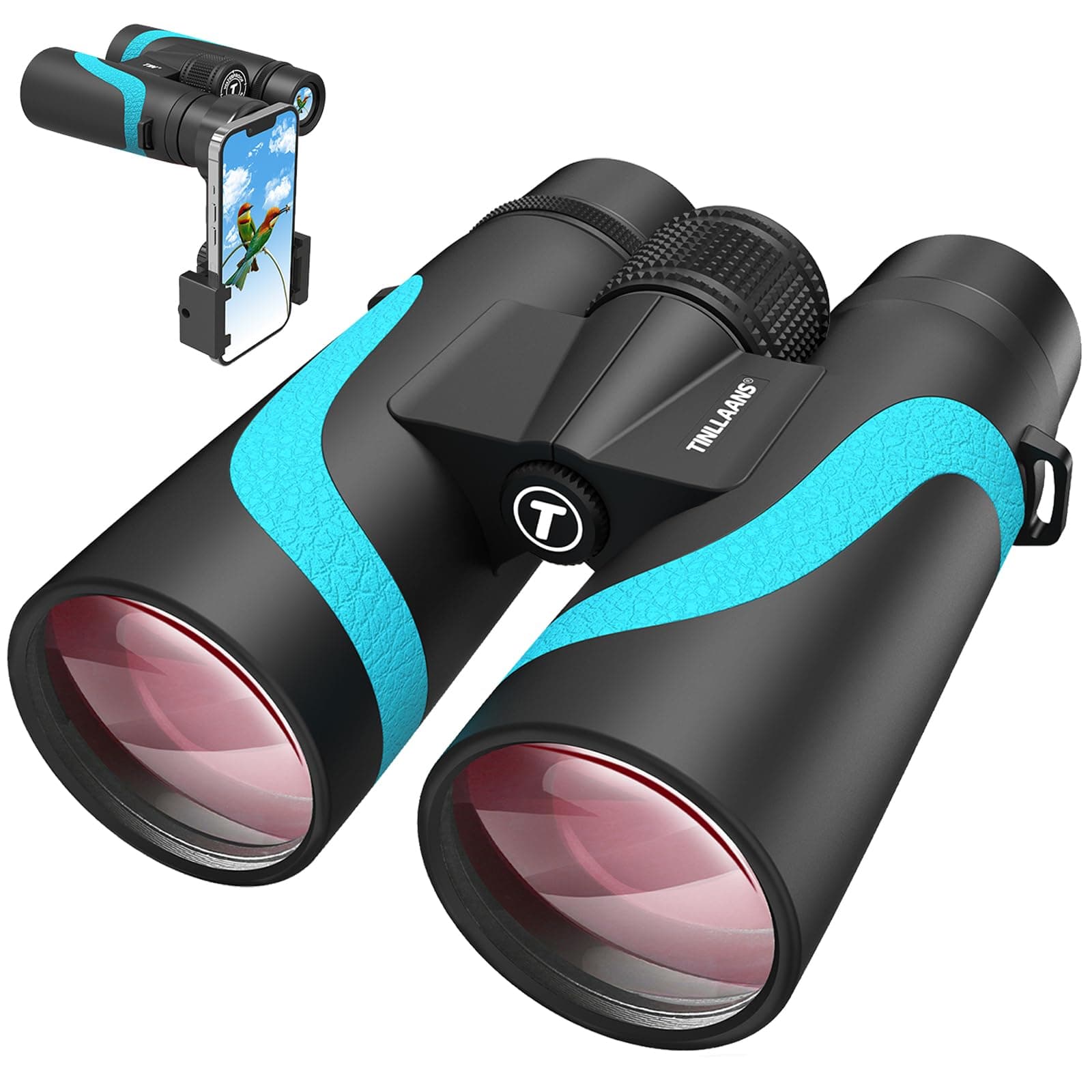 - 15x55 UHD Binoculars for Adults High Powered with Phone Adapter - Large View, BAK4 Prism, Waterproof, Lightweight for Bird Watching, Hunting, Cruise, Travel, Sports (Blue)