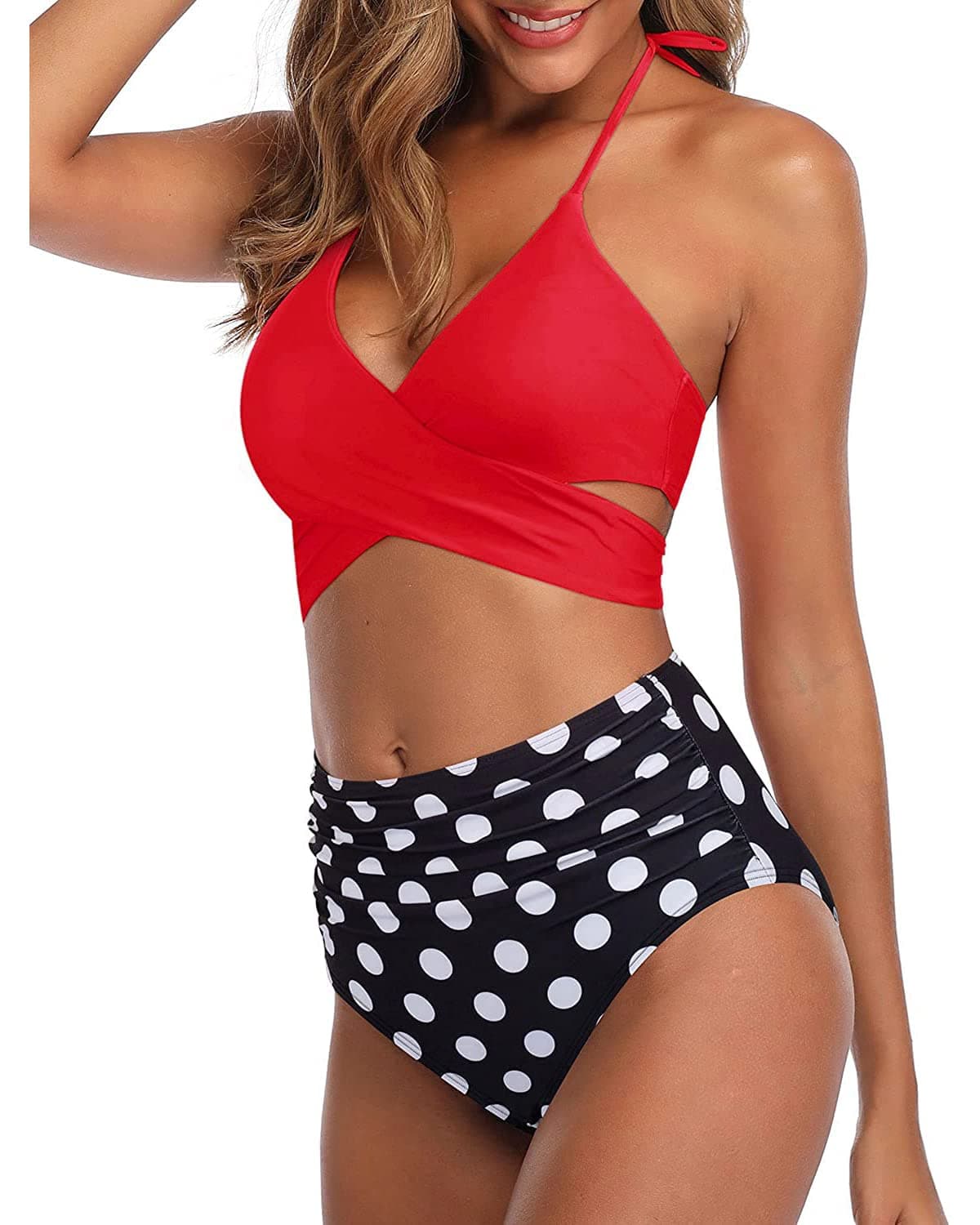 Aqua Eve Women High Waisted Bikini Set Halter Two Piece Bathing Suits Criss Cross Tummy Control Swimsuit Push Up Swimwear