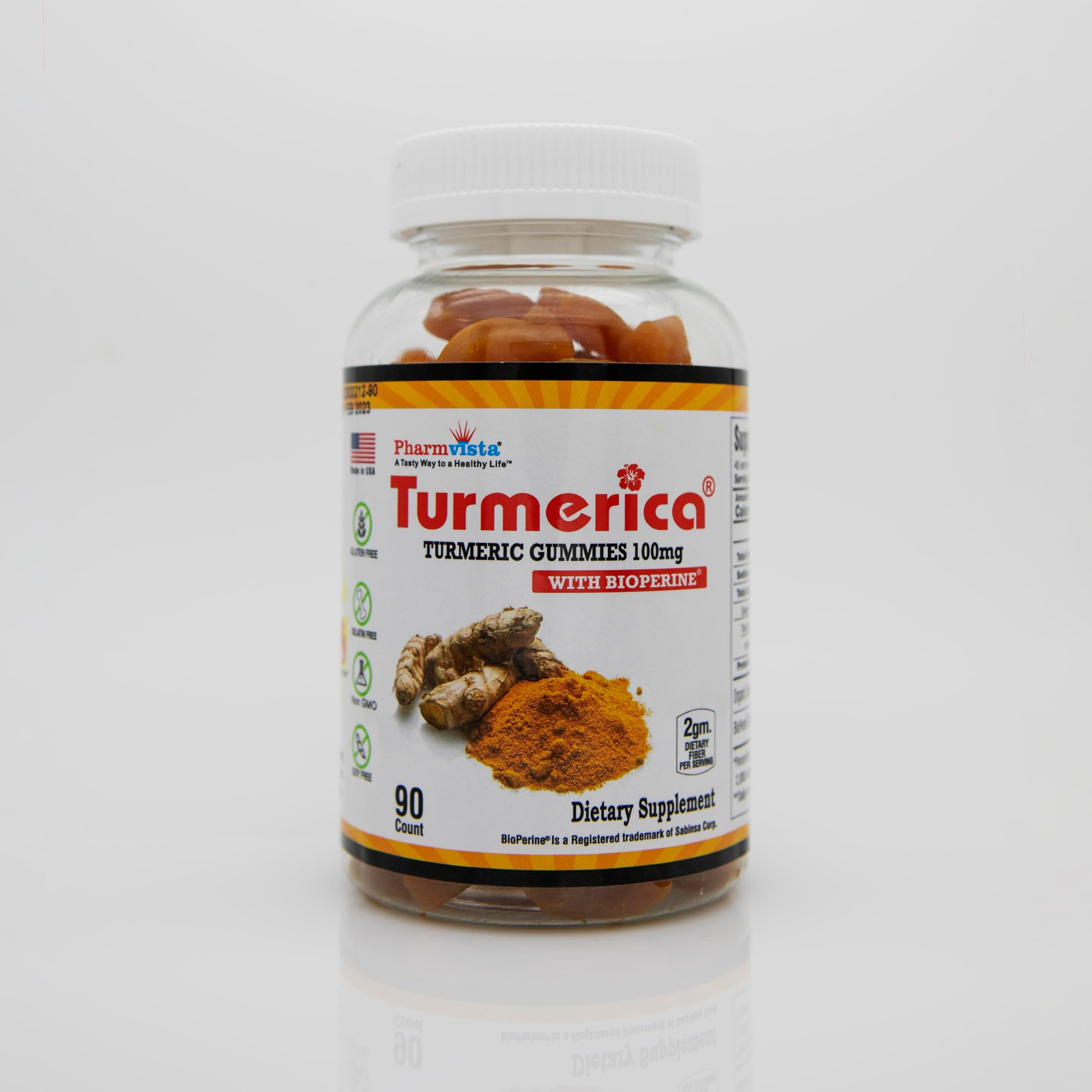 Turmeric Curcumin Gummies 100mg with BioPerine Black Pepper for Enhanced Absorption, 90 Count, Made in USA
