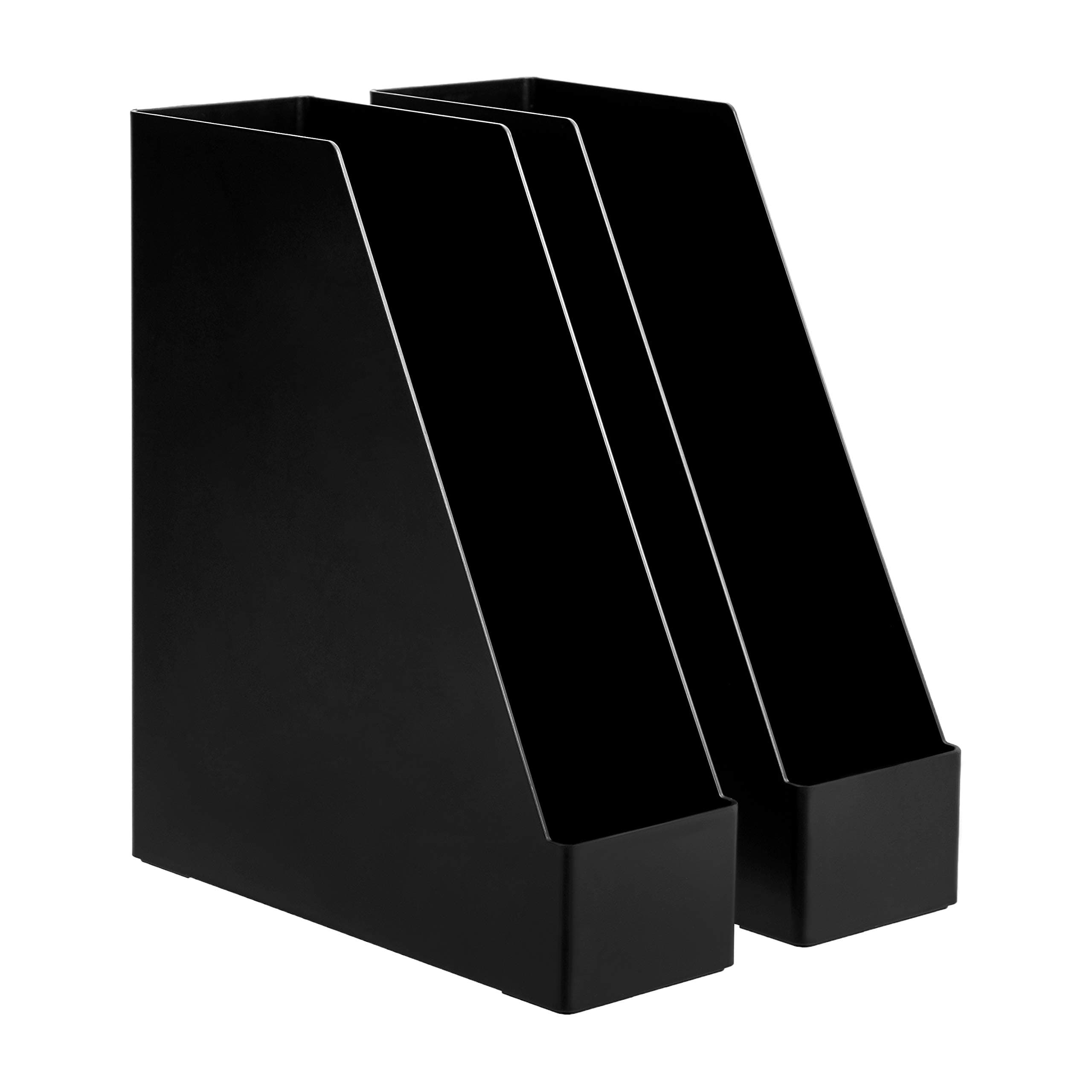 Plastic Desk Organizer Vertical Magazine Rack and File Holder, Black, 12-Pack