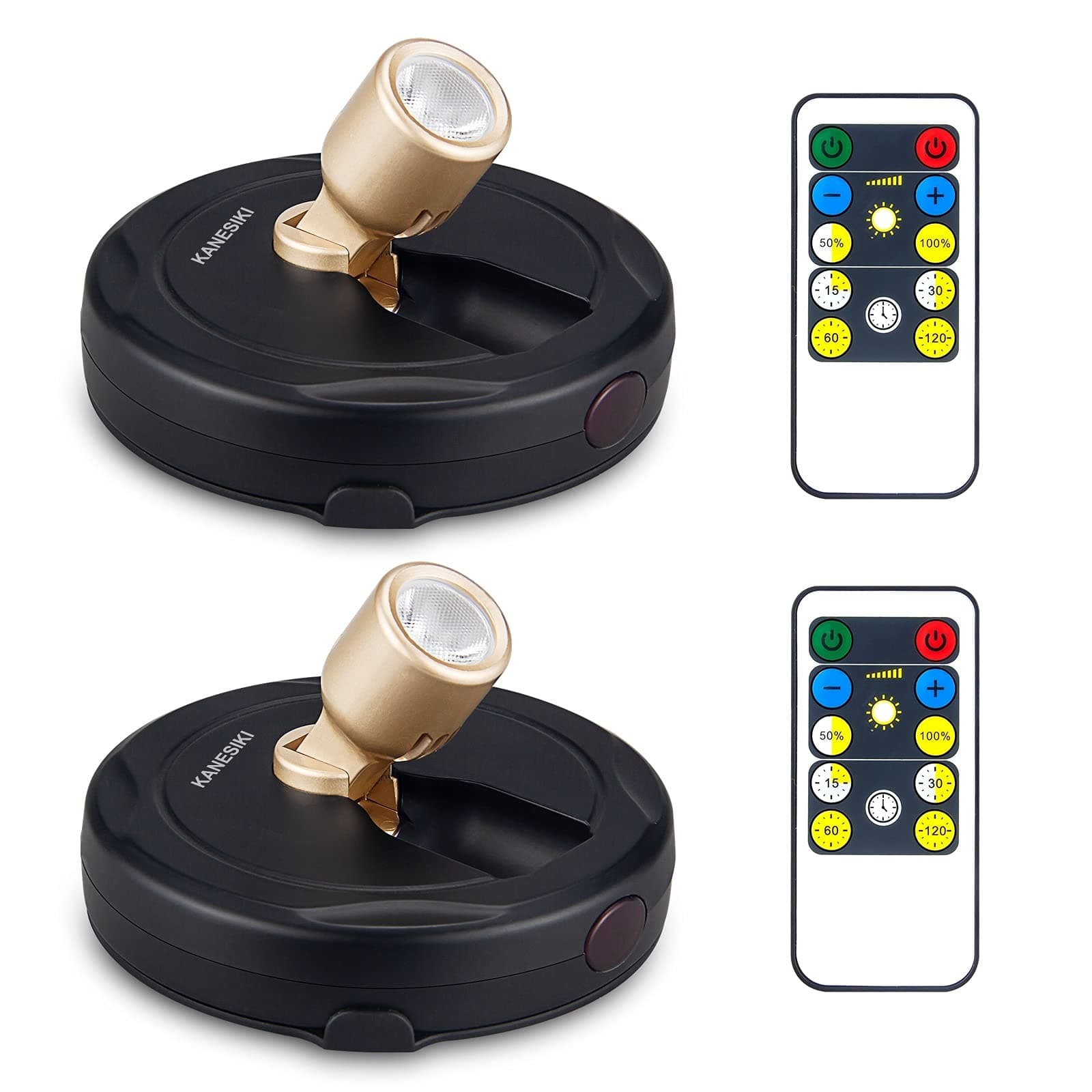 Battery Operated Spotlight, Wireless Picture Lights, LED Puck Light, Dimmable Accent Light with Remote, Stick on Display Lighting for Dartboard Painting Artwork Gallery Portrait, 2 Pack