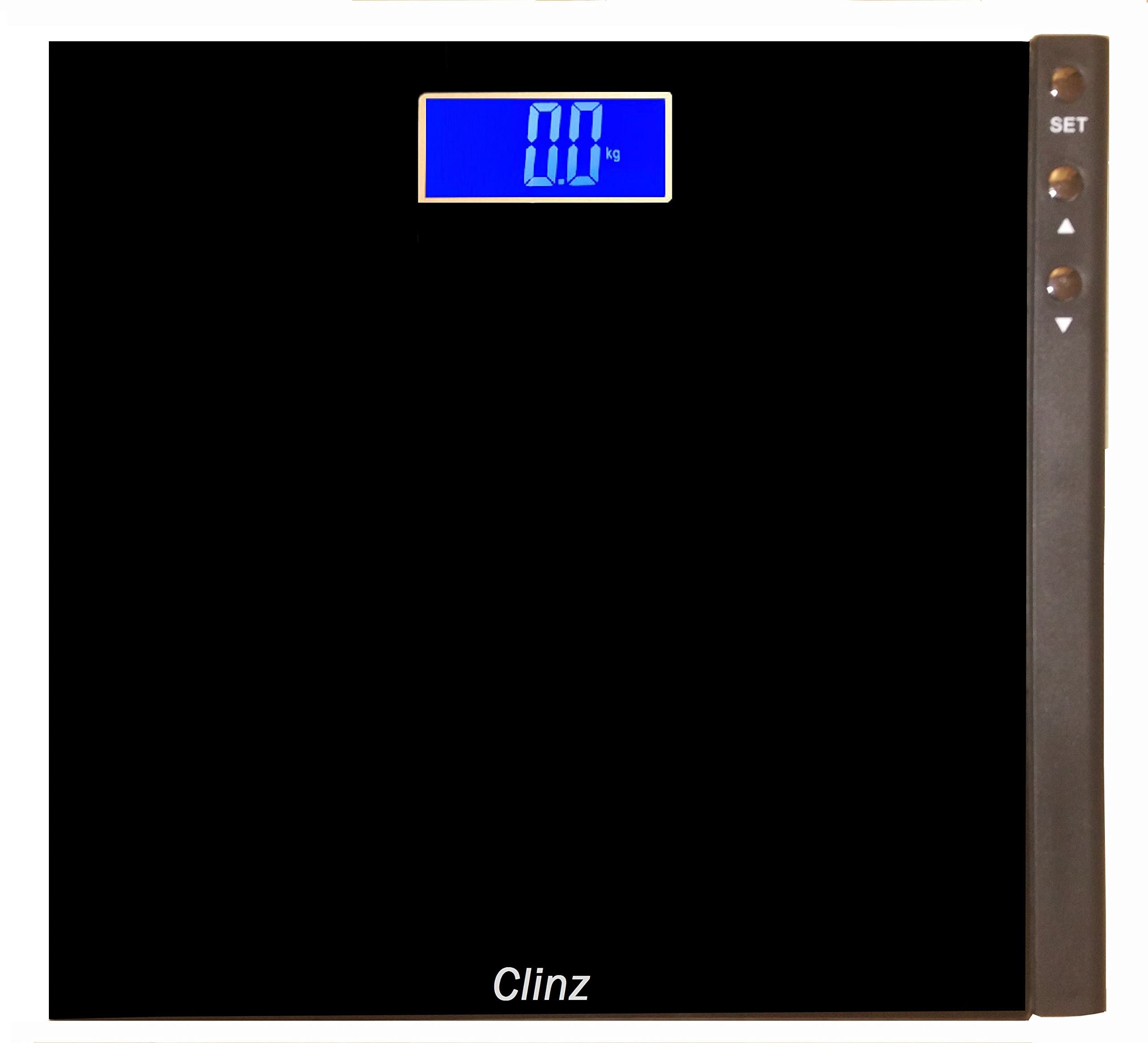 Clinz Digital Body Weight Scale, Memory, LCD Display, Step-On Technology, 400 Pounds Capacity- Black