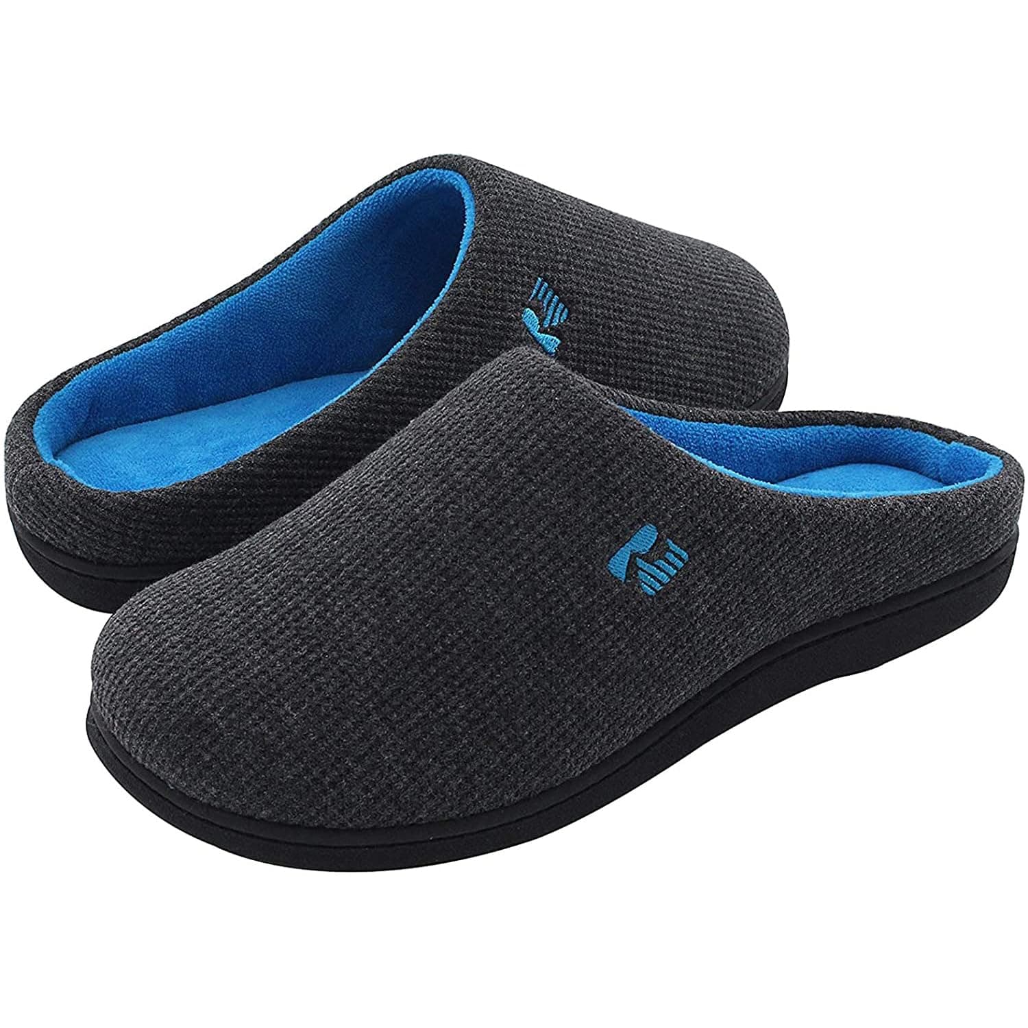 RockDove Men's Two-Tone Foam Slipper, Size 9-10 US Men, Dark Gray/Blue