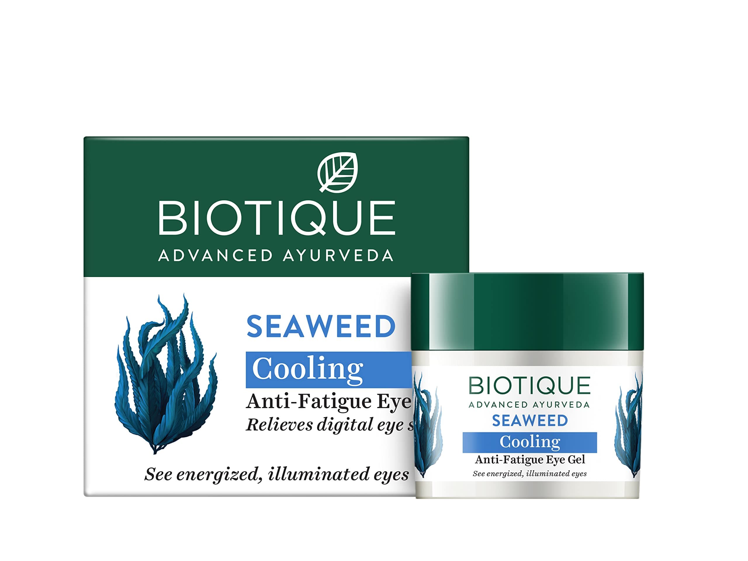 Biotique Bio Seaweed Revitalizing Anti Fatigue Eye Gel | Contains Wild Seaweed, Nutmeg, & Honey | Reduces Dark Circle and Puffiness | Suitable for All Skin Types | 15g