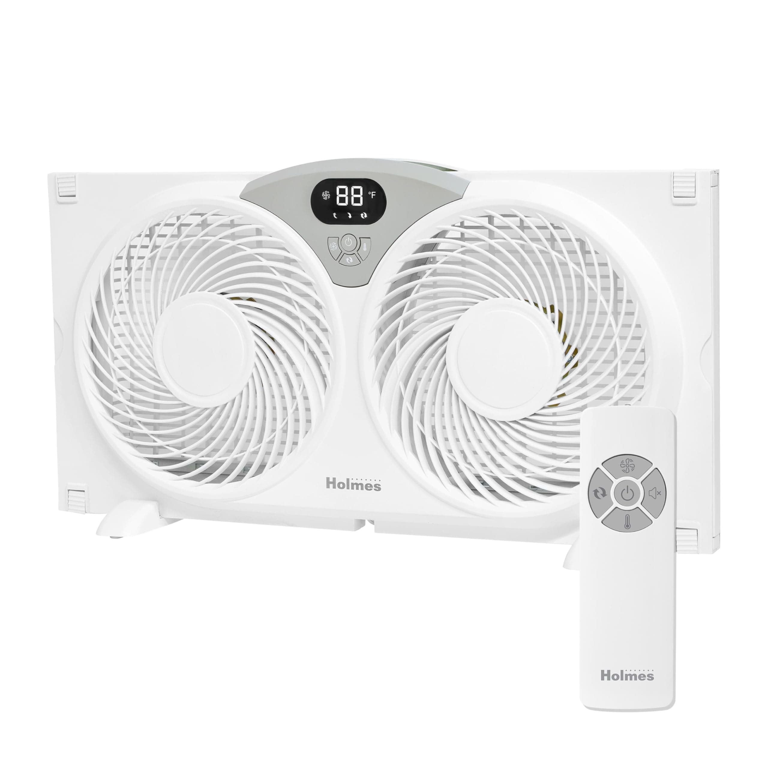 Holmes 9" CleanBreeze Digital Window Fan Thermostat, Remote Control, Adjustable Extender Panels, Water-Resistant Design, White