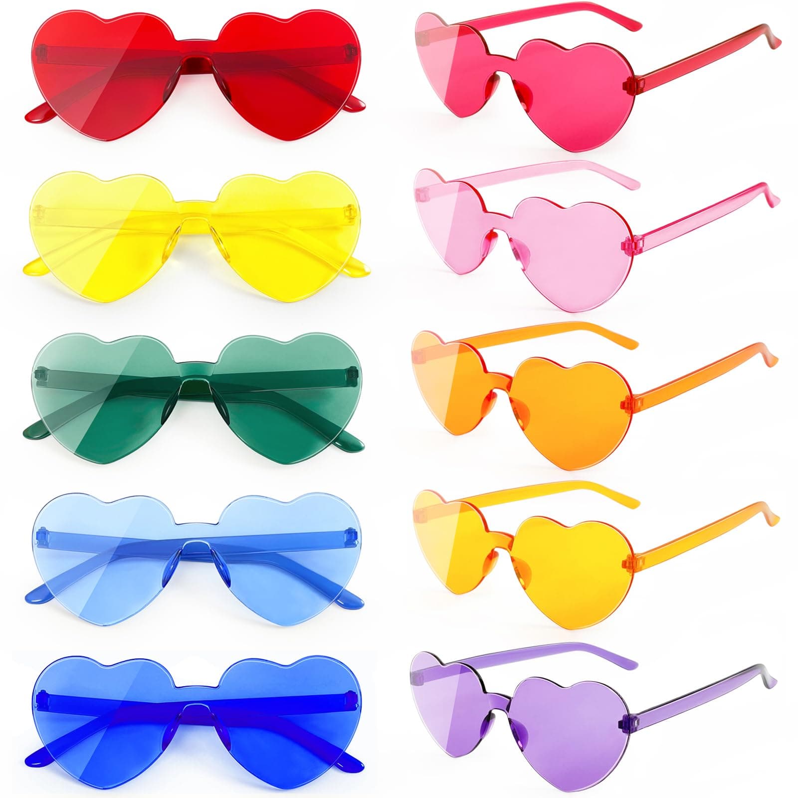 10/20 Pack Star/Heart Shape/Round/Butterfly/Cat Eye/Rectangle/Fire Rimless Tinted Party Sunglasses Color Glasses