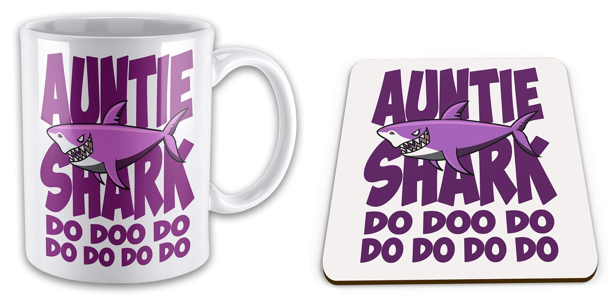 Set of Auntie Shark Do Doo Do Funny Novelty Gift Mug & Coaster