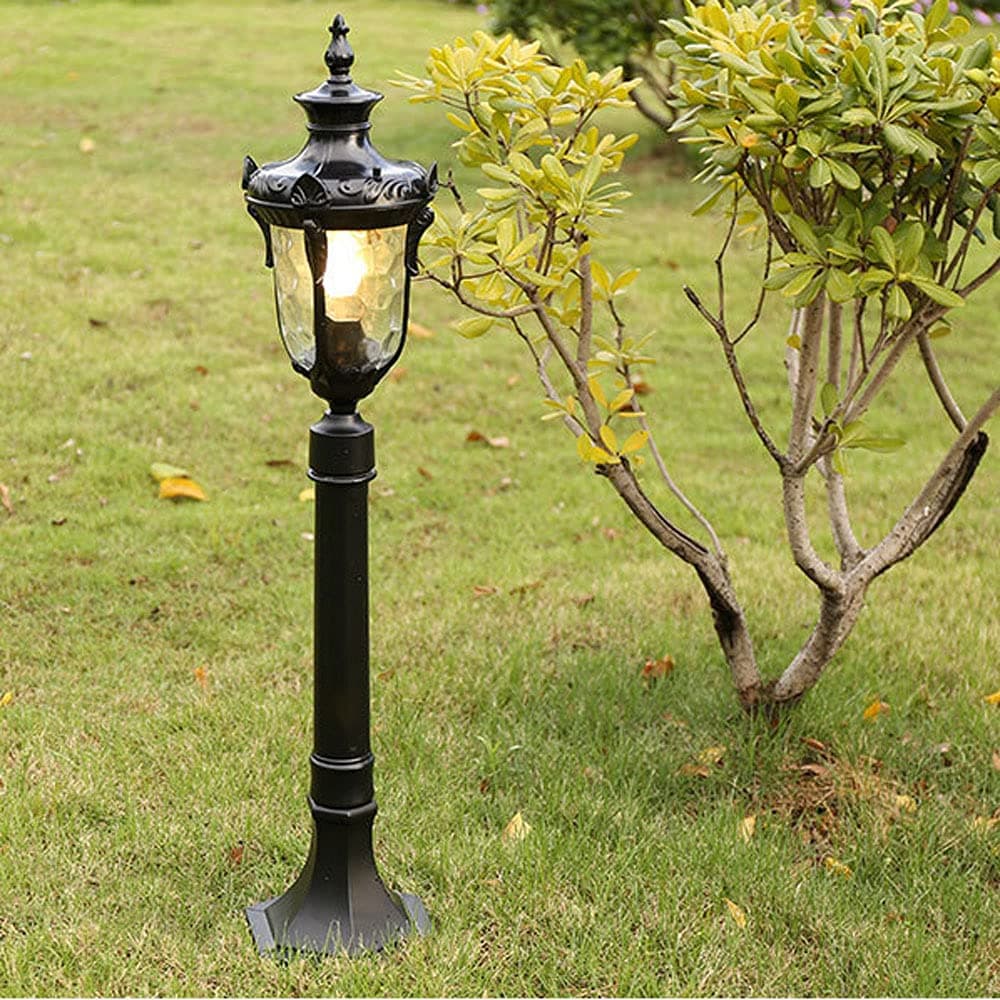 Moddeny Victoria Outdoor IP65 Waterproof Column Light Aluminum Metal Anti-Rust Street Light Villa Courtyard Decorative Pillar Lamp with Water Glass Lampshade Garden Lawn Lamp