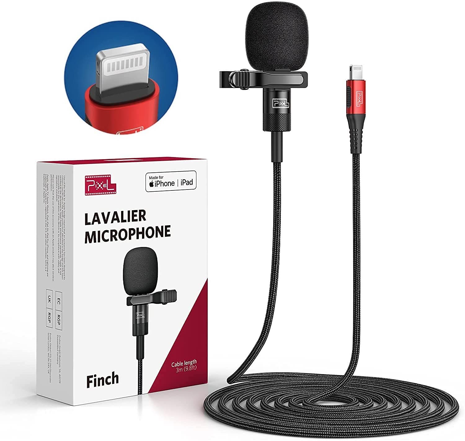 Pixel Professional Microphone for iPhone and iPad, 3 M Omnidirectional Smartphone Microphone with MFi Certified Lightning Port, Lightning Microphone for YouTube, Vlogging, Interview, Live Streaming