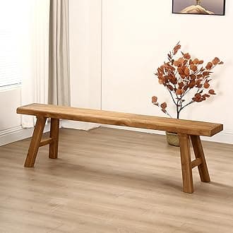 Farmhouse Indoor Wooden Living room Dining Bench, Asian Natural Wood Kitchen Entryway Bench with Armless Design and Short Height, Solid Wood Shoe Bench Entryway Benches，Brown(140*26*45cm/55*10.2*17.7i