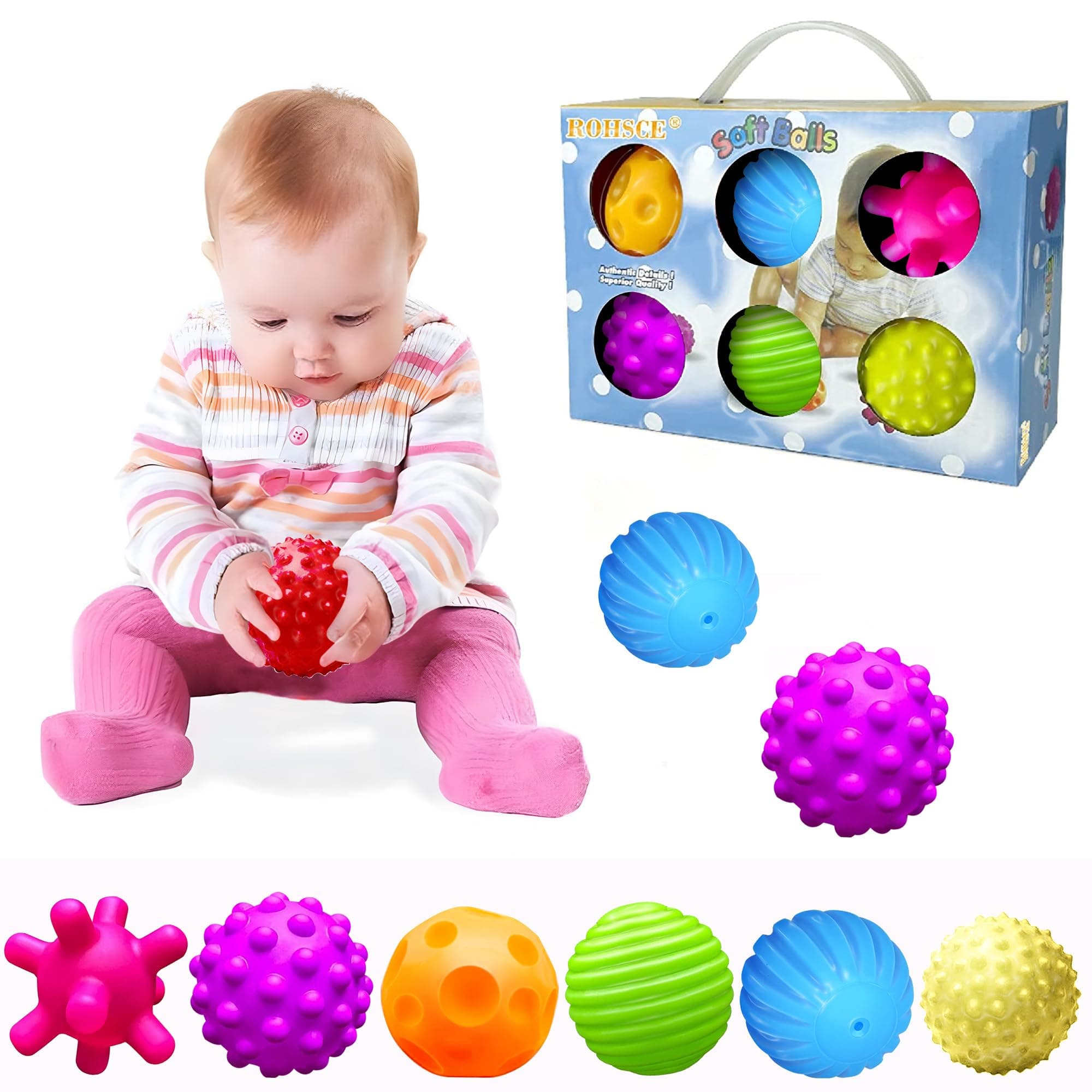 Sensory Balls for Baby Sensory Baby Toys 6 to 12 Months for Toddlers 1-3, Bright Color Textured Multi Soft Ball Gift Sets, Montessori Toys for Babies 6-12 Months Infant Toys (6 Pack)