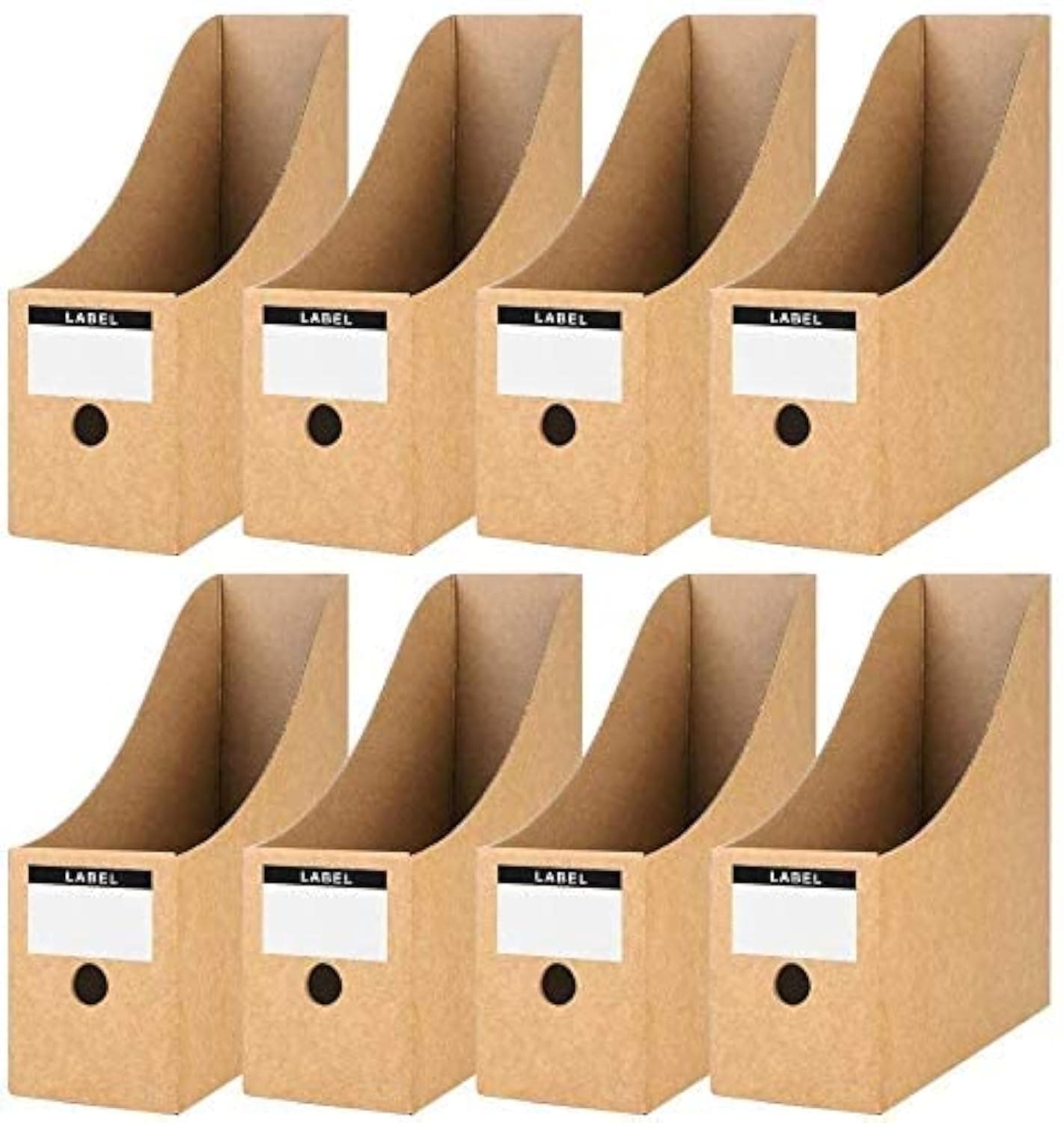 Koogel Magazine File Holder 8-Pack, Kraft Paper Cardboard Magazine Organizer with Labels, A4 File Folder Storage Box for Office, Home, School Desk Document Organiser