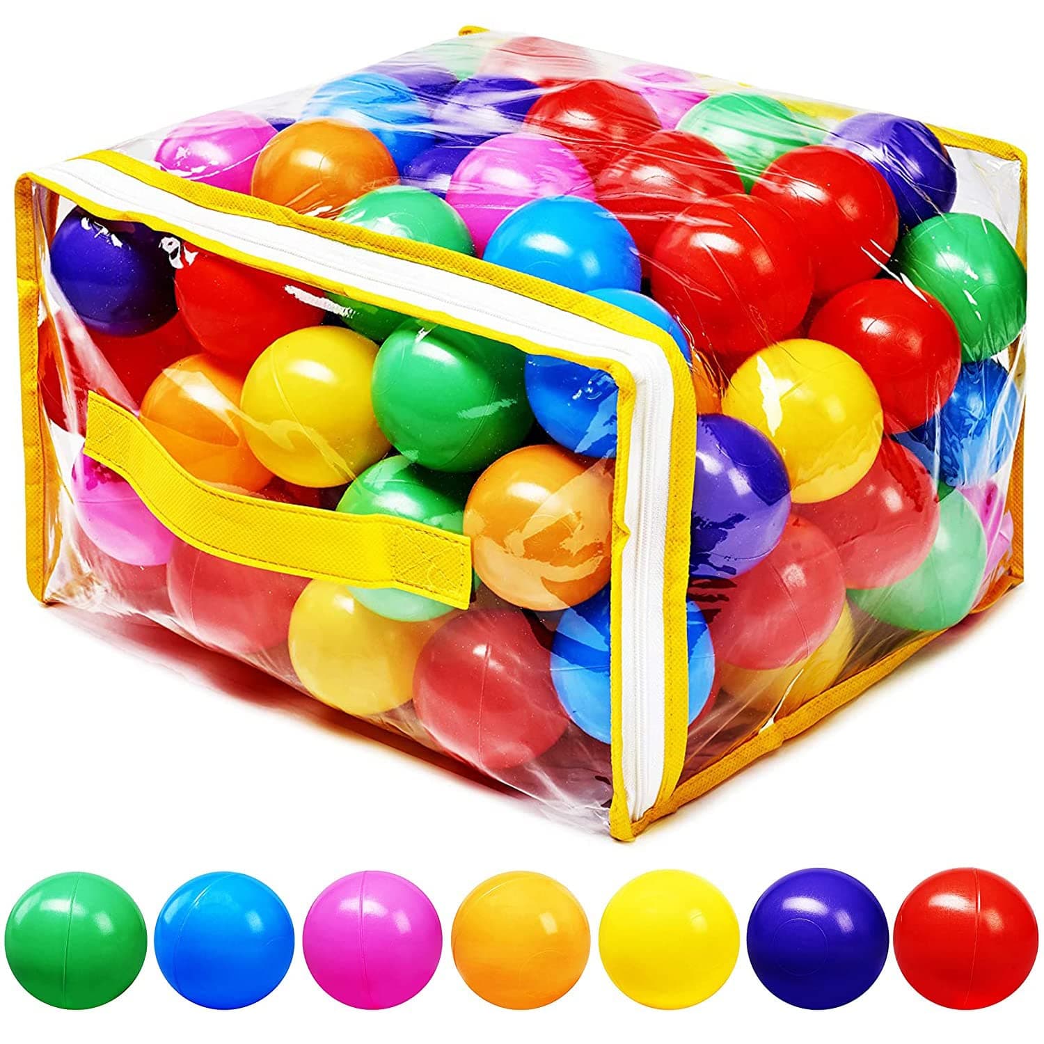 Ball Pit Ball Phthalate Free BPA Free Crash Proof Plastic - 7 Bright Colors Reusable Toy with Storage Bag for Kids